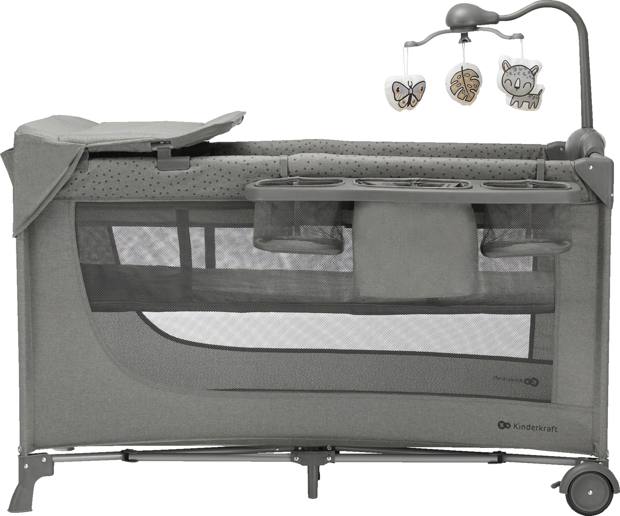 Kinderkraft Klappbares 3-in-1-Kinderbett JOY 2 mit Zubehör Grau