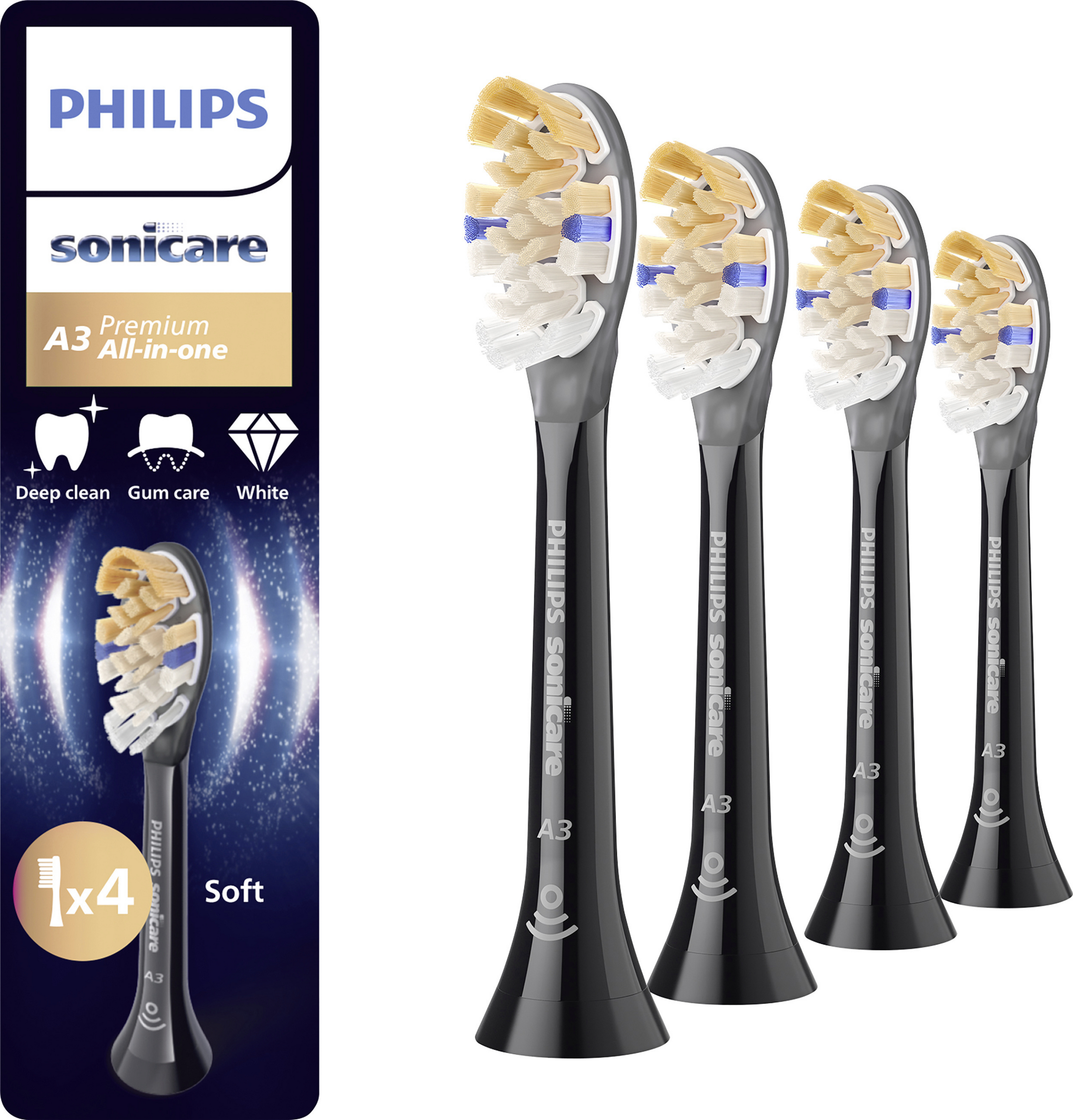 PHILIPS Sonicare HX9094/88 A3 ALL-IN-ONE Bürstenköpfe schwarz 4er Pack