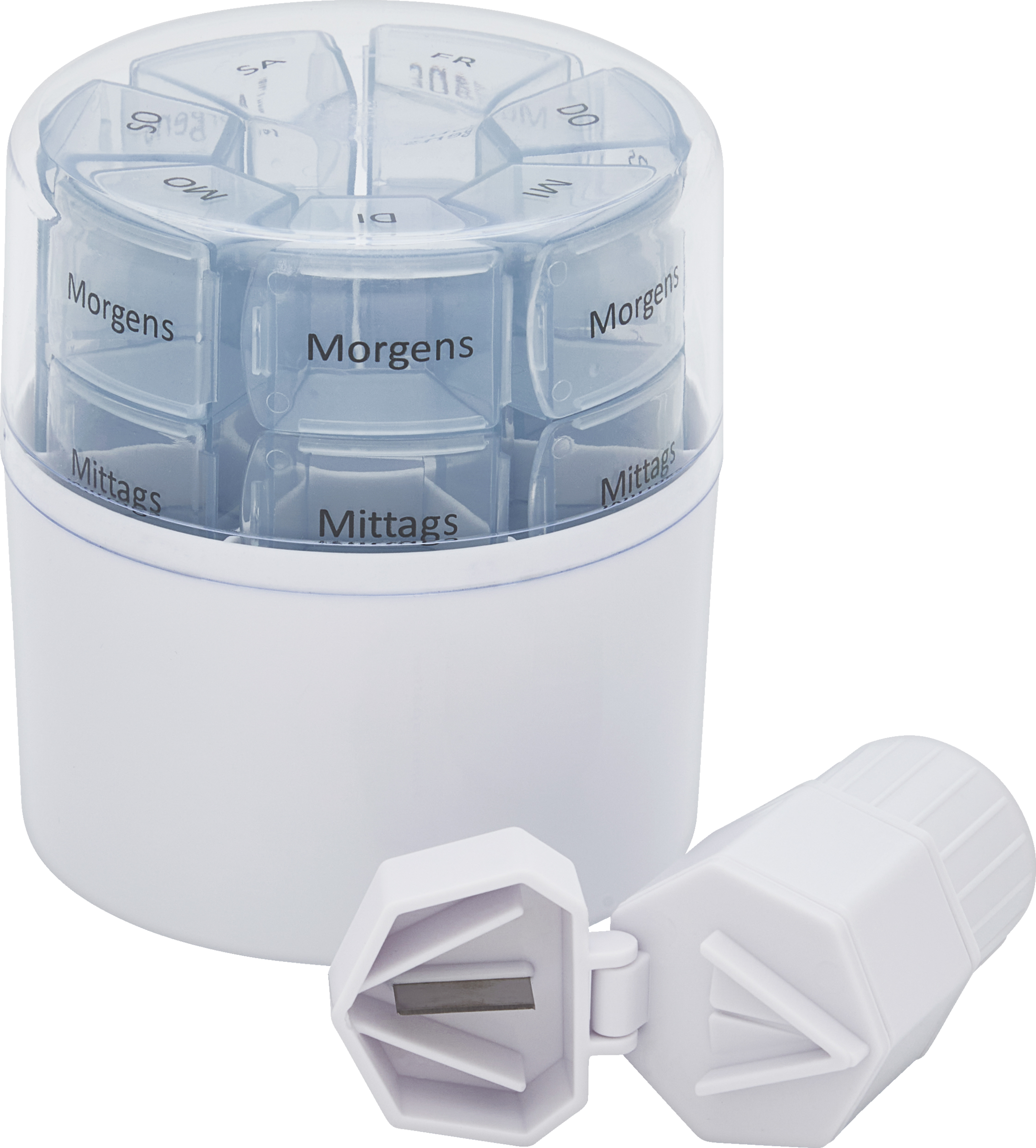 Pillendose inkl. Spalter und Mörser