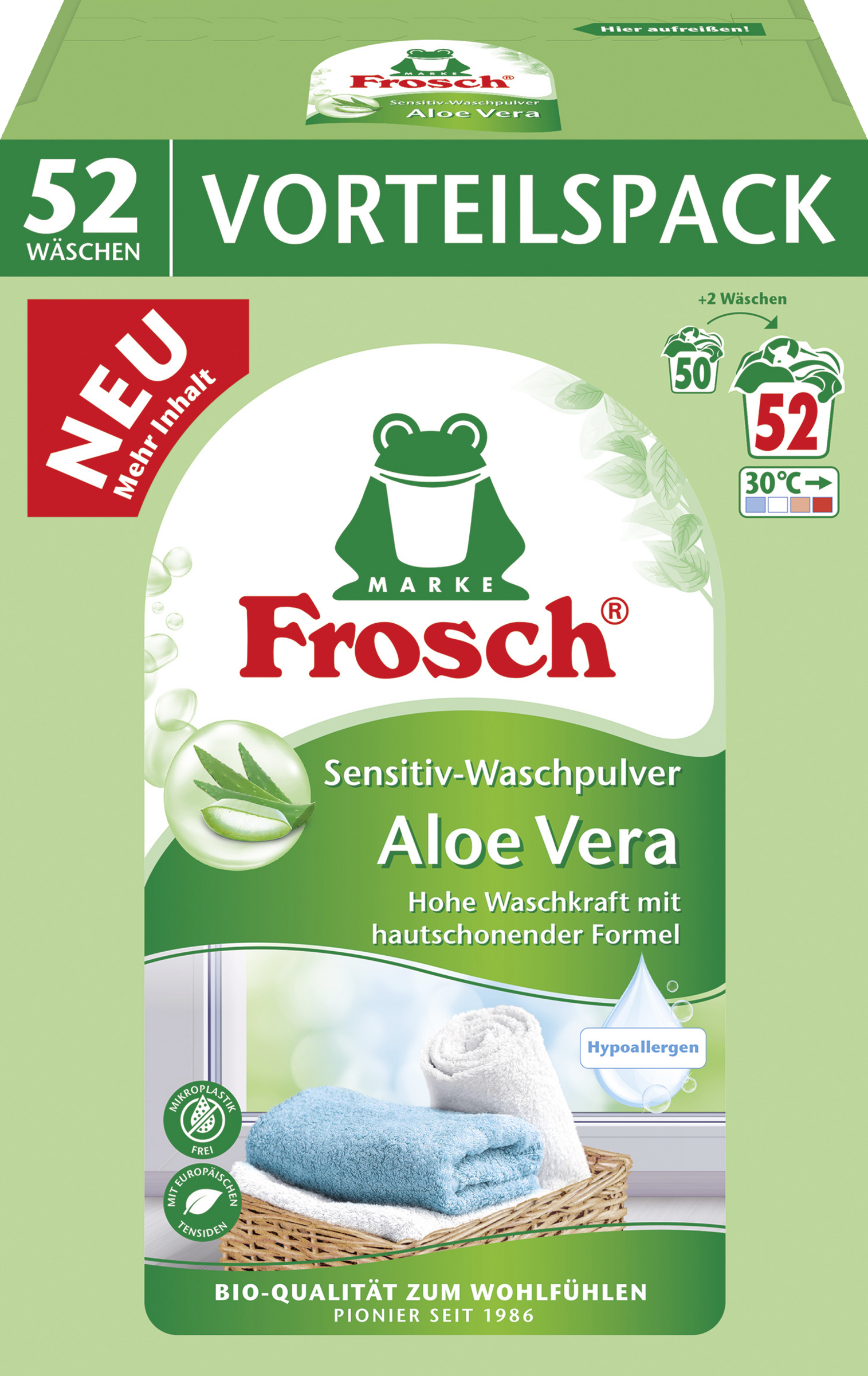 Frosch Sensitiv-Waschmittel Pulver Aloe Vera Hypoallergen 52 WL