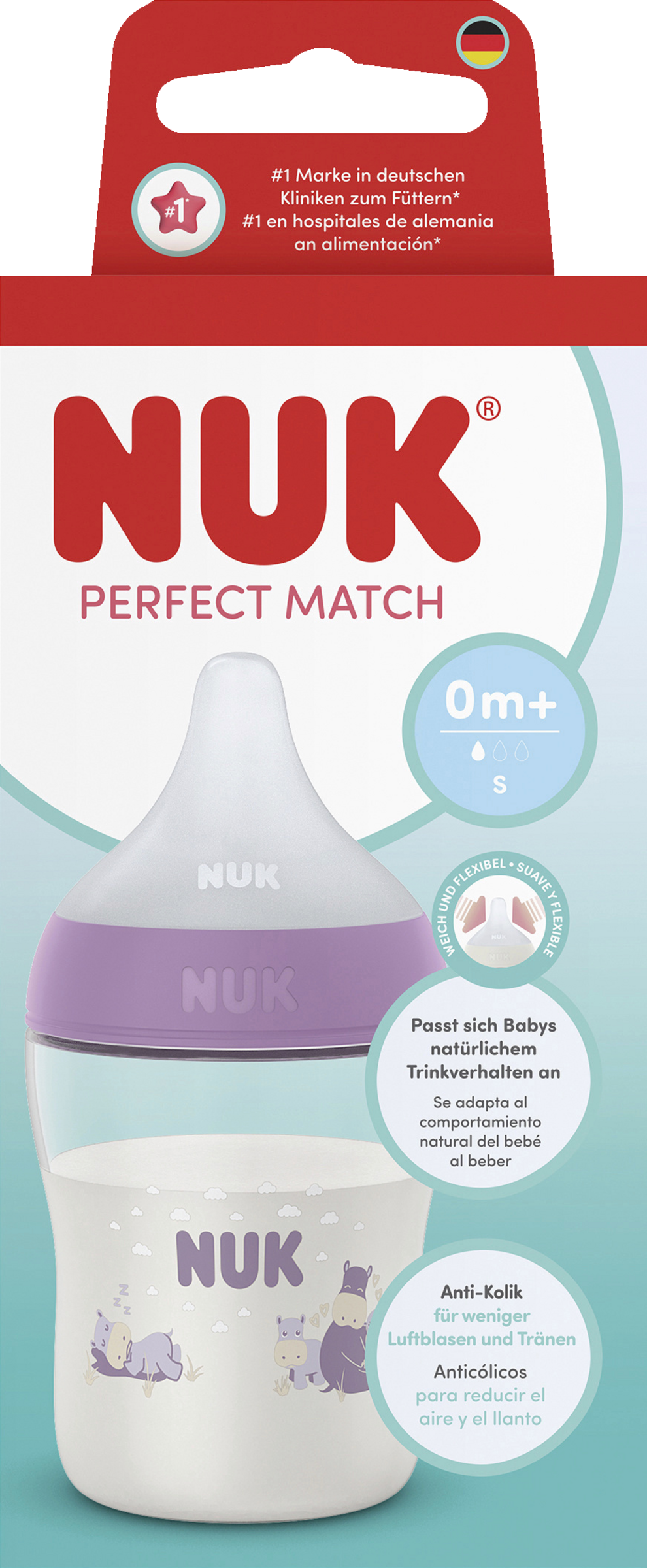 NUK Perfect Match Babyflasche Nilpferd ab 0 Monate, 150 ml