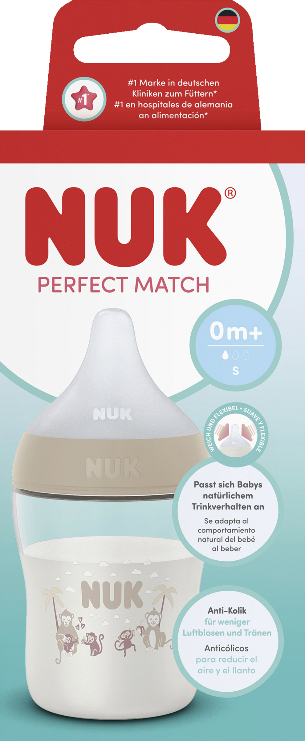 NUK Perfect Match Babyflasche Affe ab 0 Monate, 150 ml
