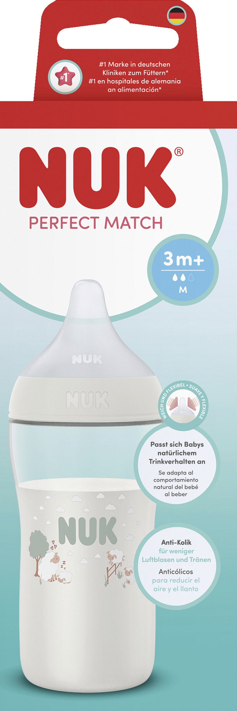 NUK Perfect Match Babyflasche Schaf ab 3 Monaten, 260 ml