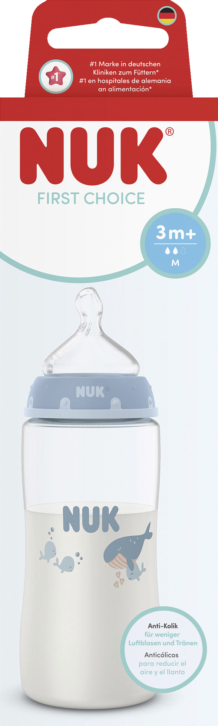 NUK First Choice Anti-Kolik Babyflasche Wal ab 3 Monate, 300 ml