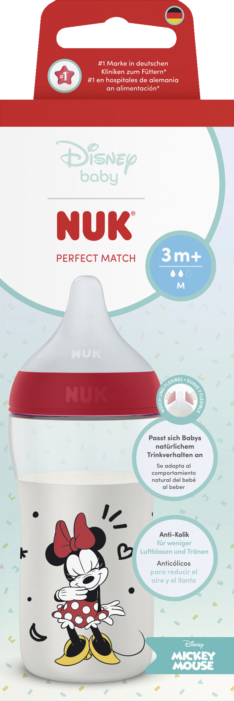 NUK Disney Baby Perfect Match Babyflasche Minnie Mouse ab 3 Monate, 260 ml