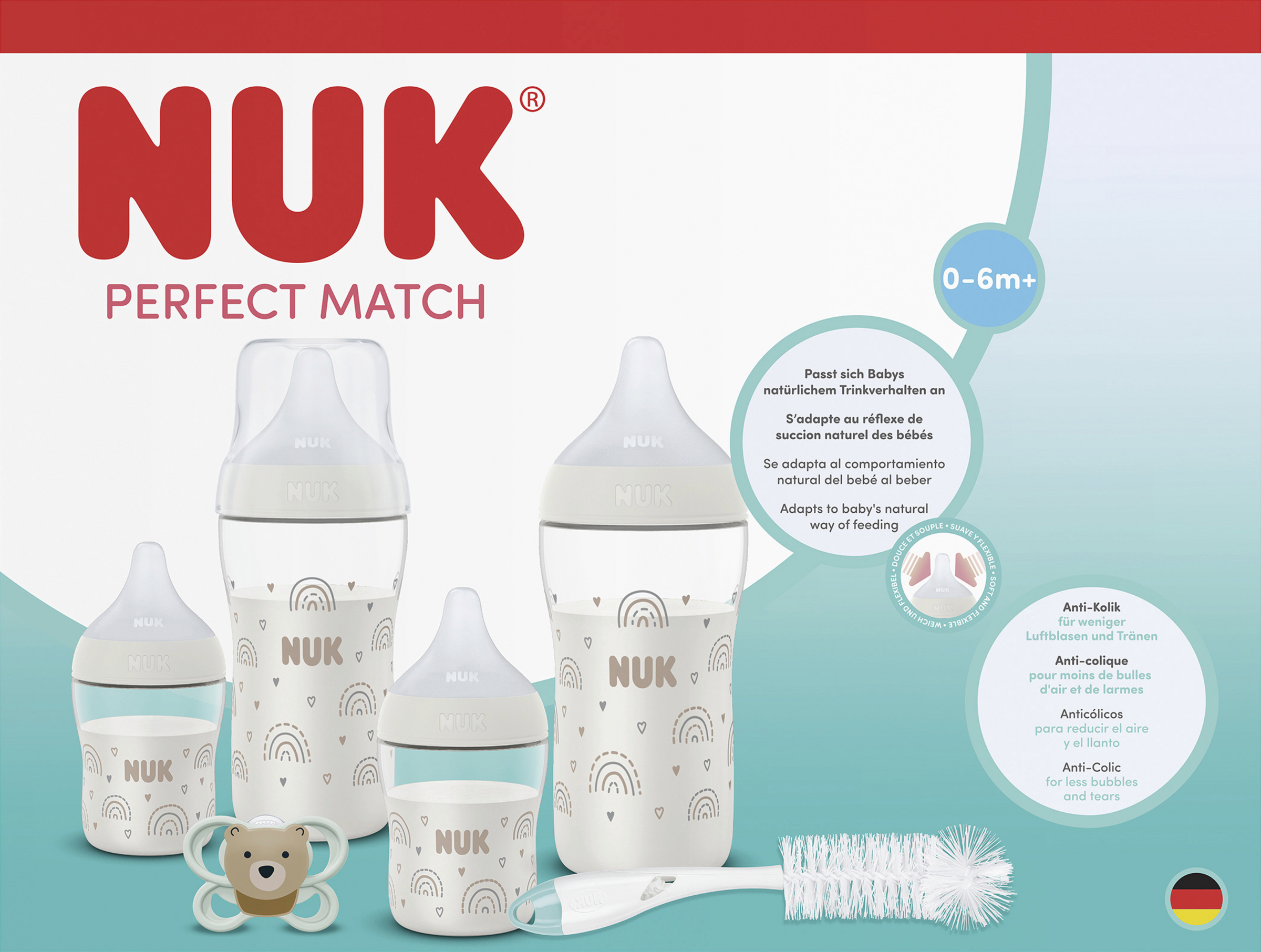 NUK Perfect Match Starter Set Babyflaschen Regenbogen 0-6+ Monate