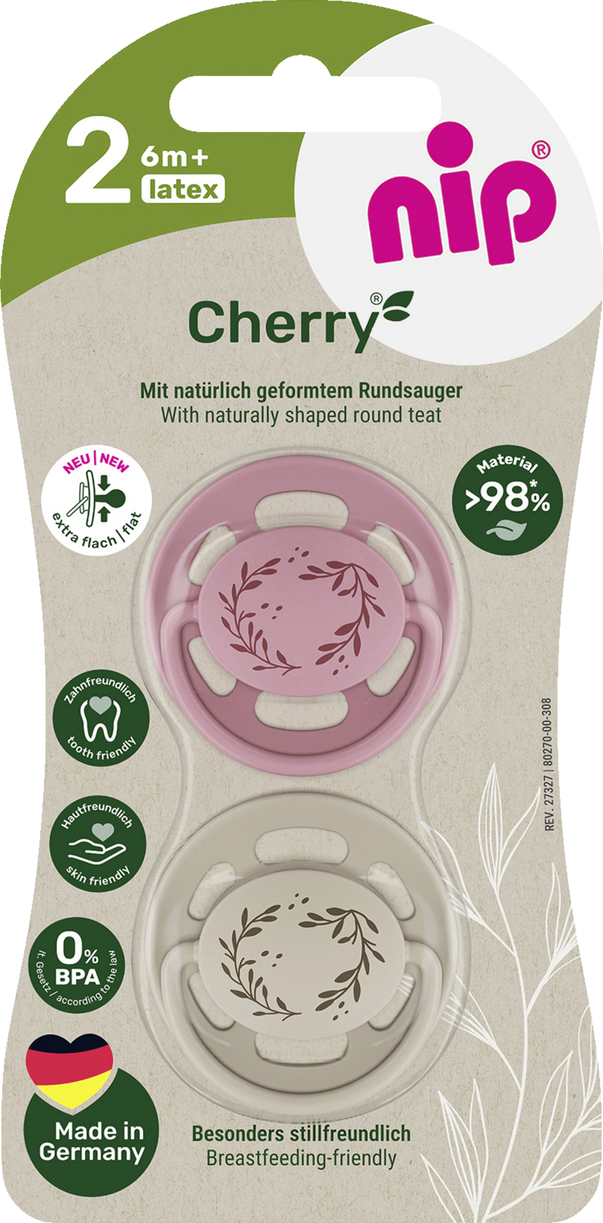 nip Cherry Greenline Schnuller Gr. 2 (ab 6+ Monaten) Rot/Braun