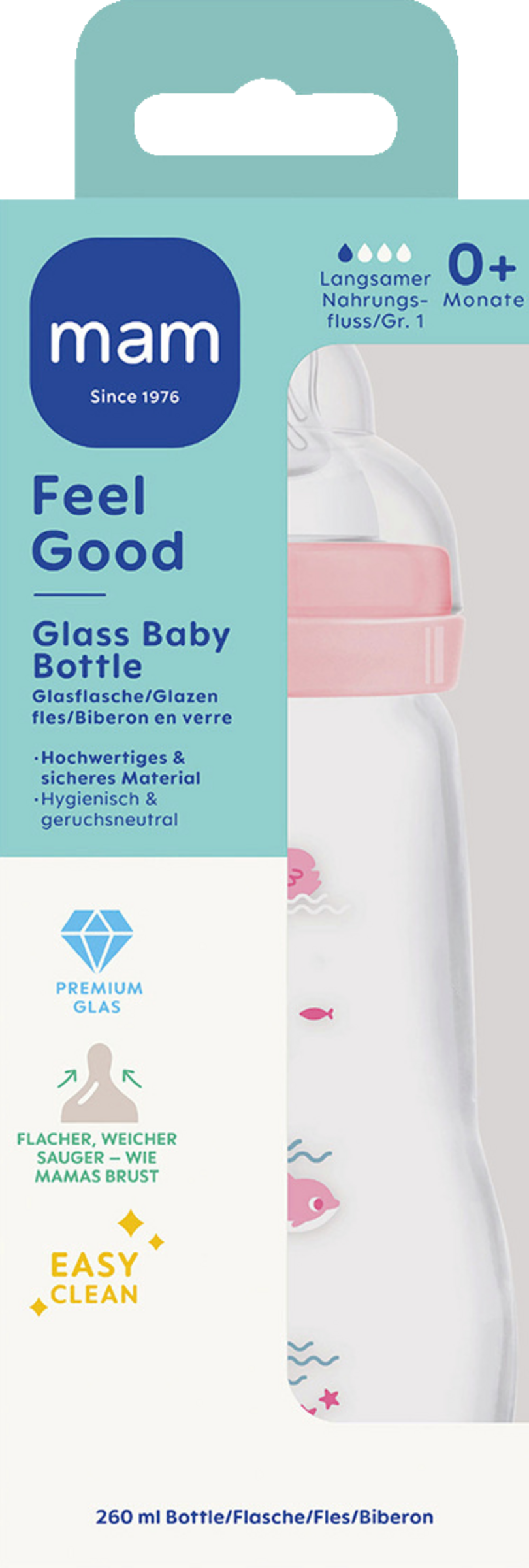MAM Feel Good Glasflasche 260 ml Schwan