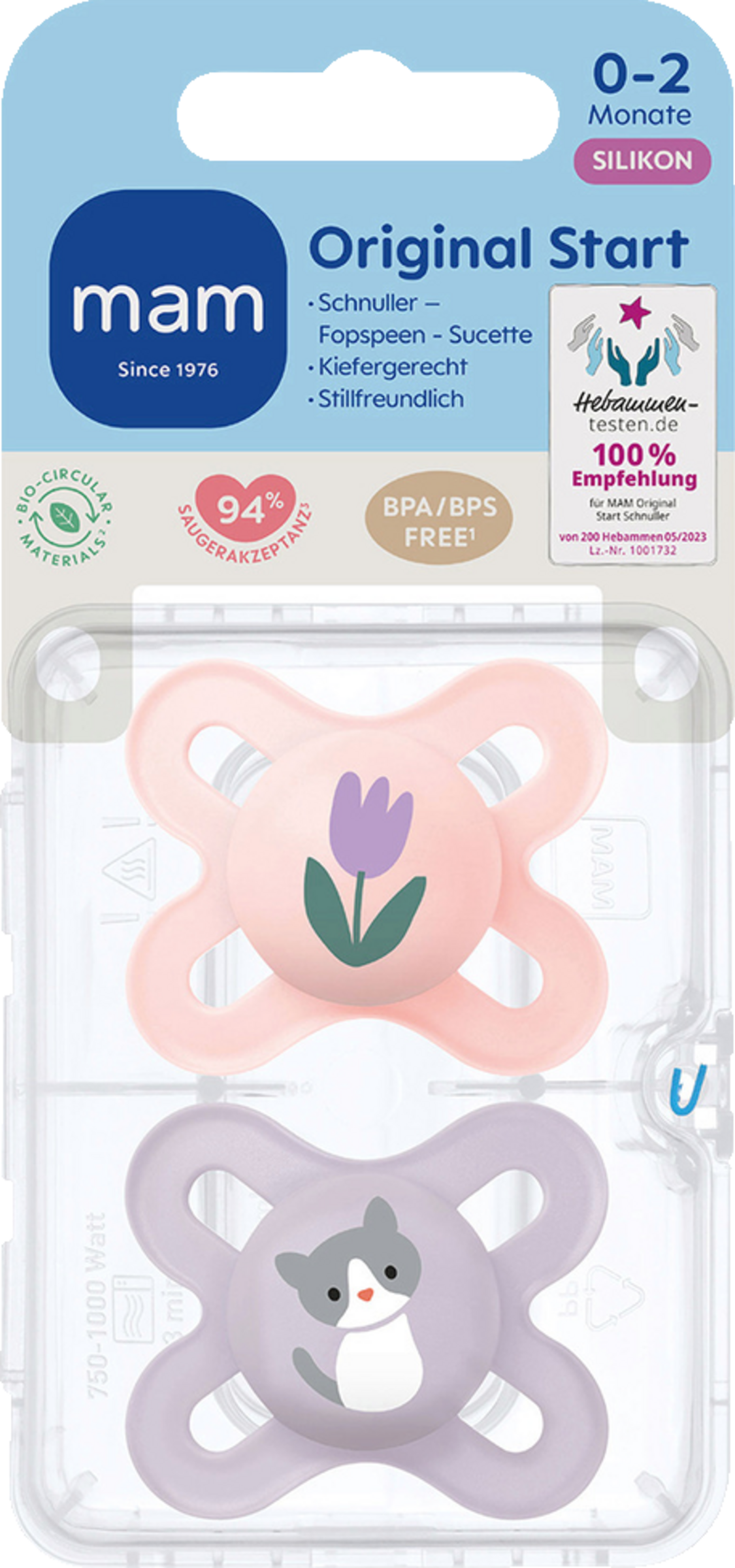 Schnuller Original Start Silikon, 0-2 Mon., Tulpe/Katze