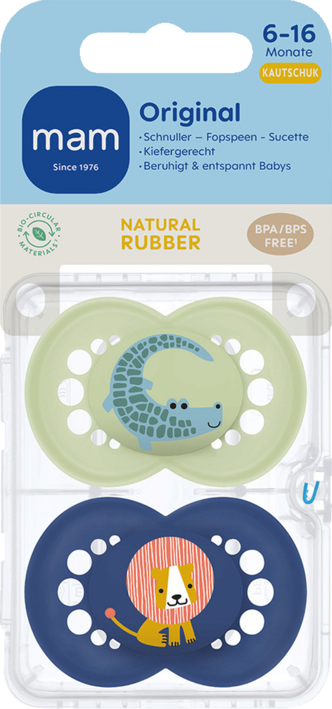 MAM Schnuller Original Latex, 6-16 Mon., Krokodil/Löwe