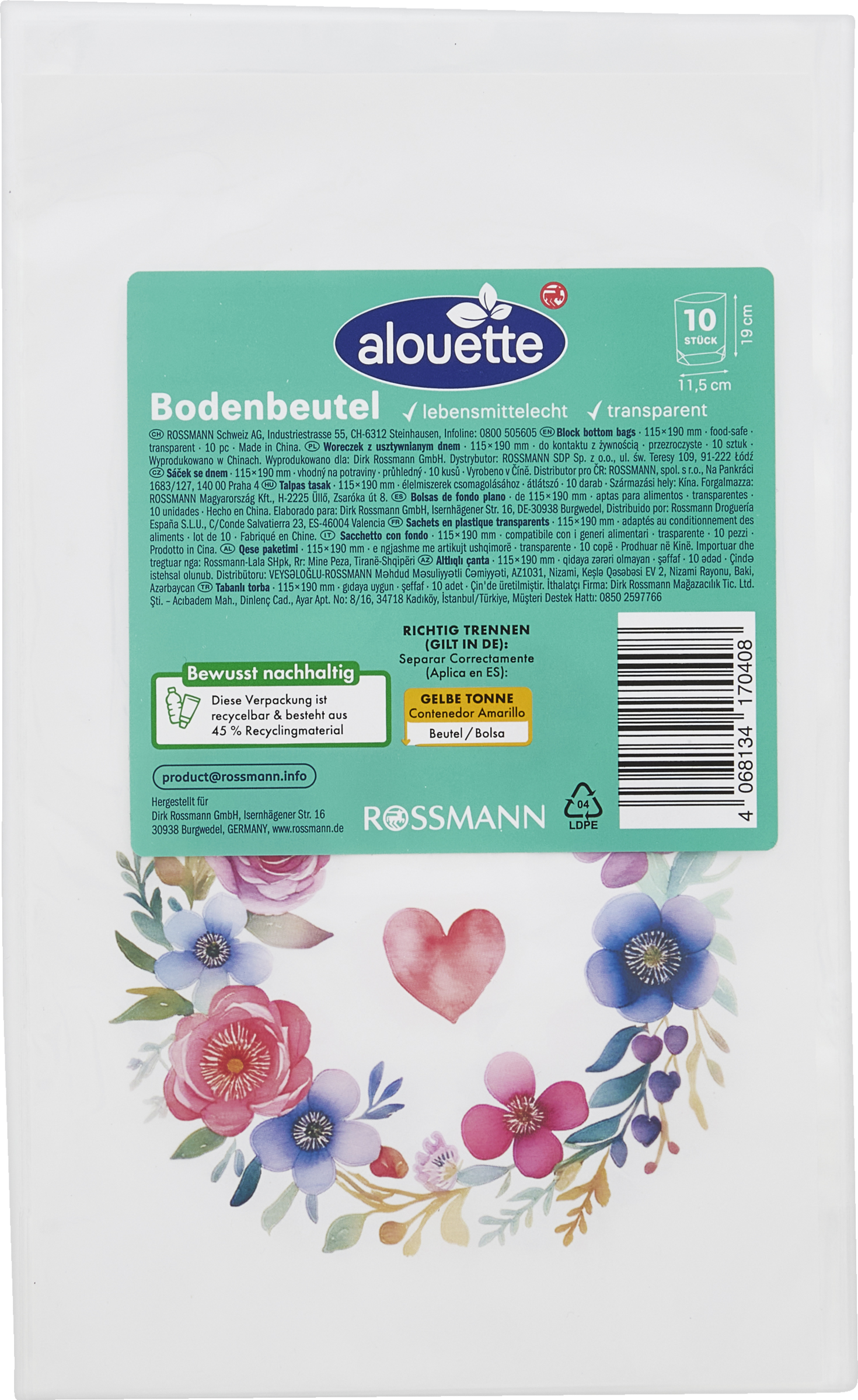alouette Bodenbeutel klein Herz/Kranz
