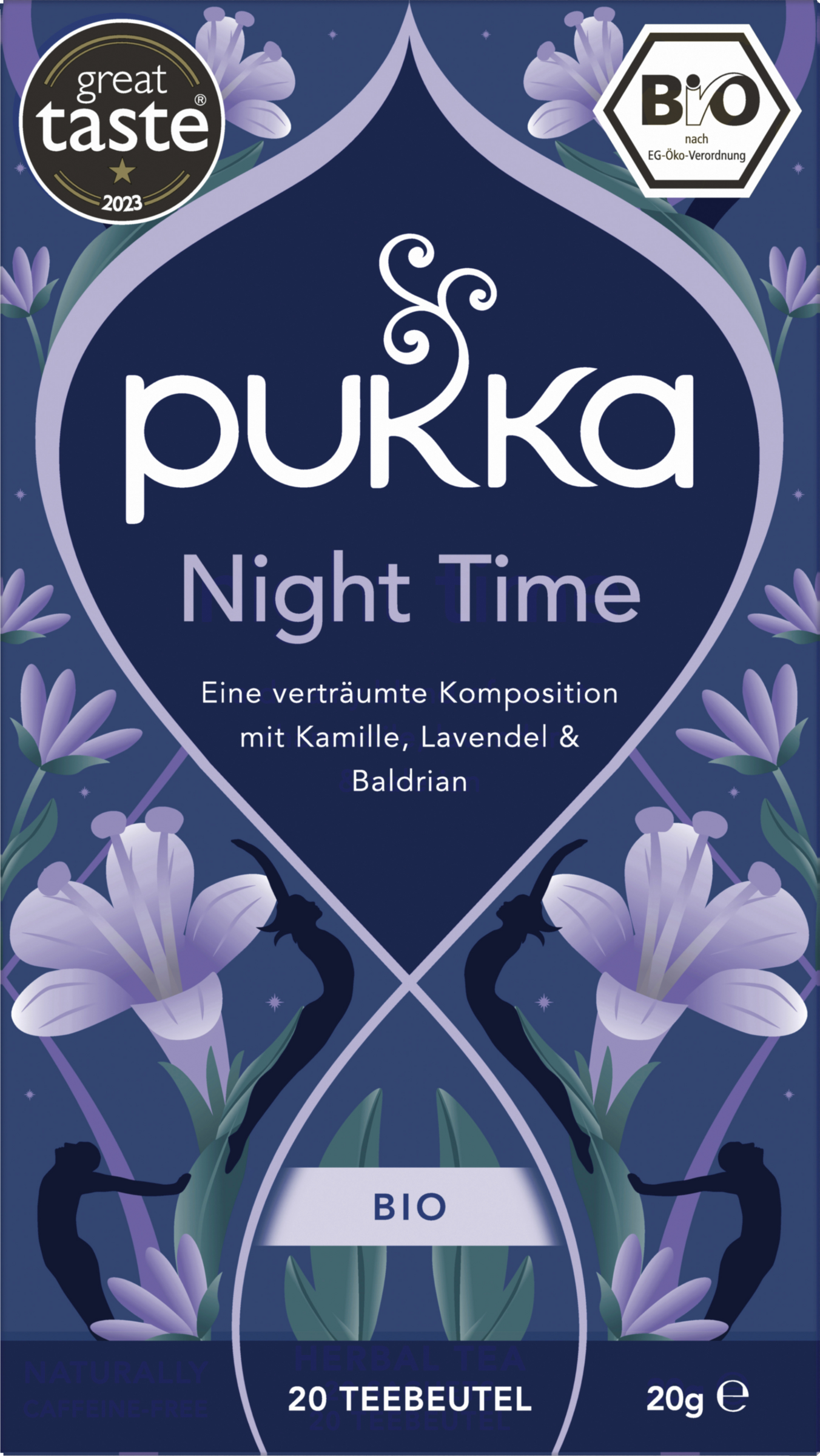 Pukka Bio-Kräutertee (20 Beutel) Night Time, mit Haferblütenspitze, Lavendel und Lindenblüte