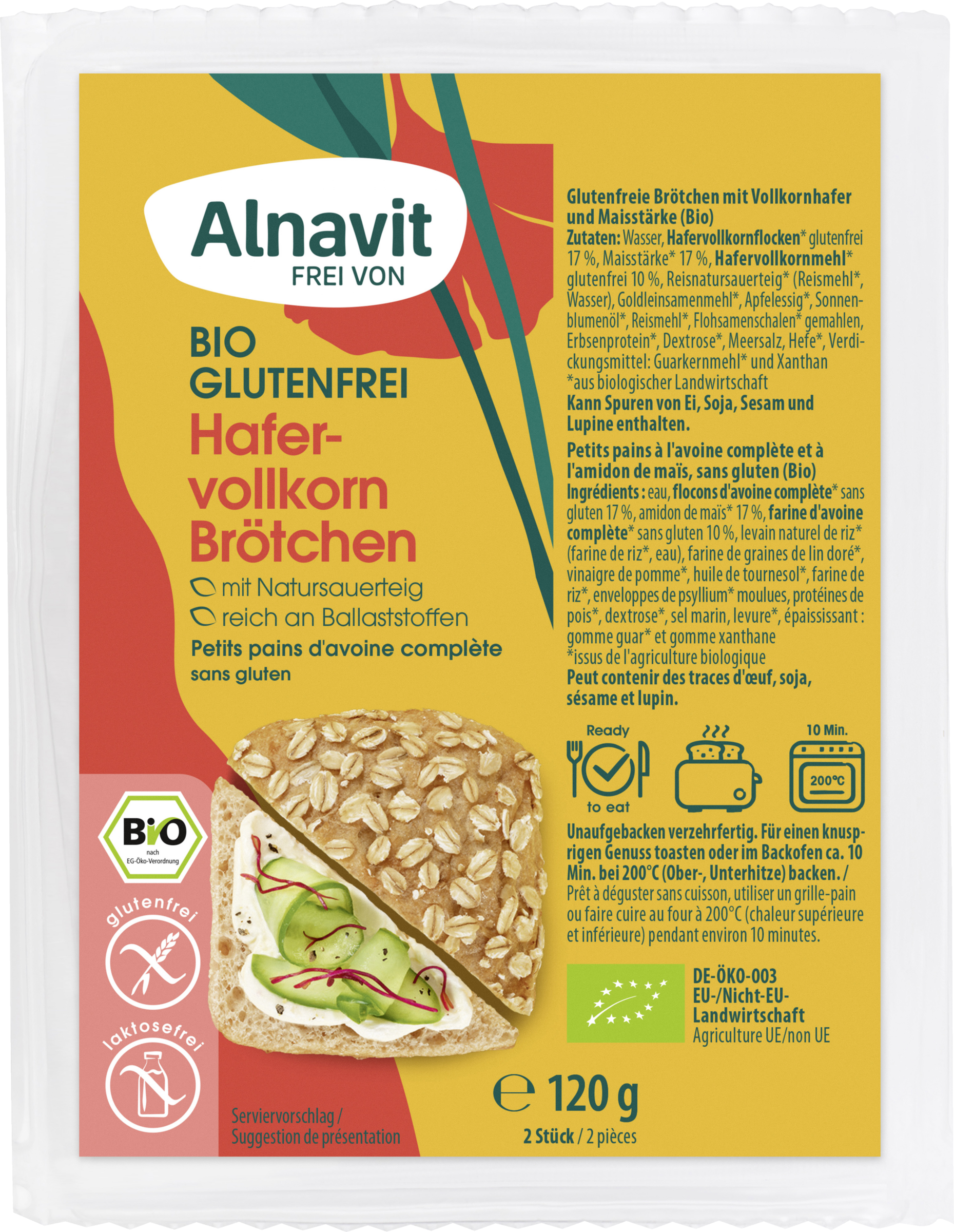 Alnavit Bio Hafervollkorn Brötchen glutenfrei