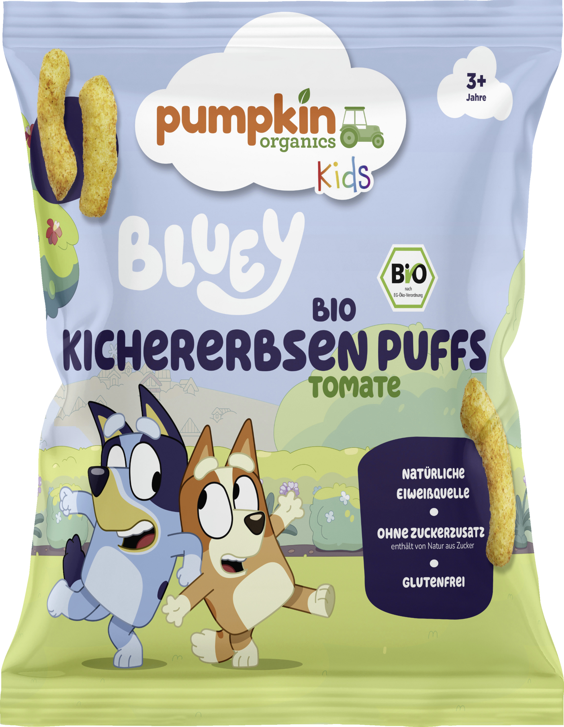 Pumpkin Organics Bio Kichererbsen Puffs Tomate Bluey