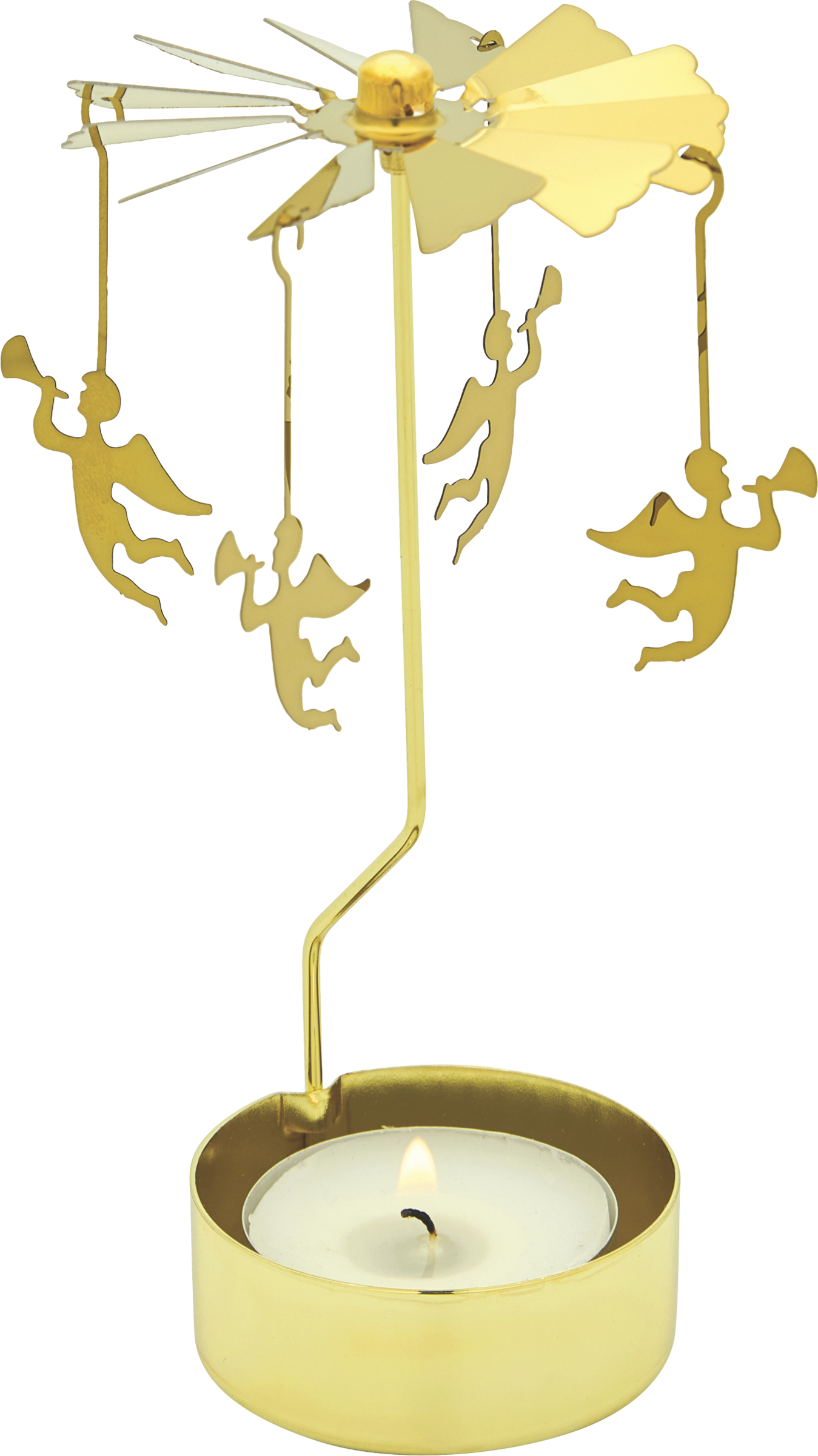 Teelichtkarussell Trompetenengel gold