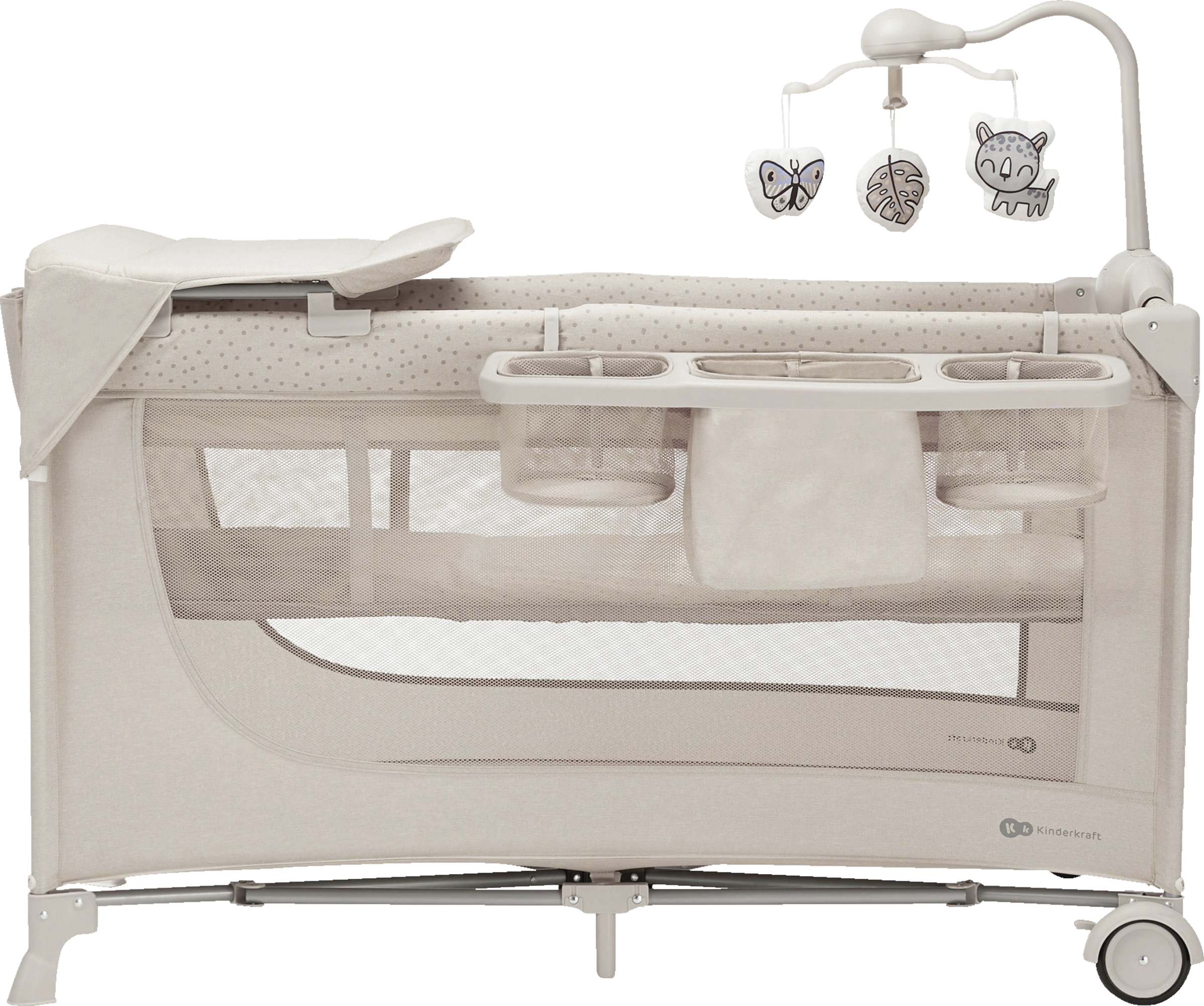 Kinderkraft Klappbares 3-in-1-Kinderbett JOY 2 mit Zubehör Beige