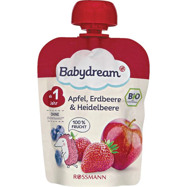 Babydream Bio Fruchtpüree Apfel, Erdbeere & Heidelbeere
