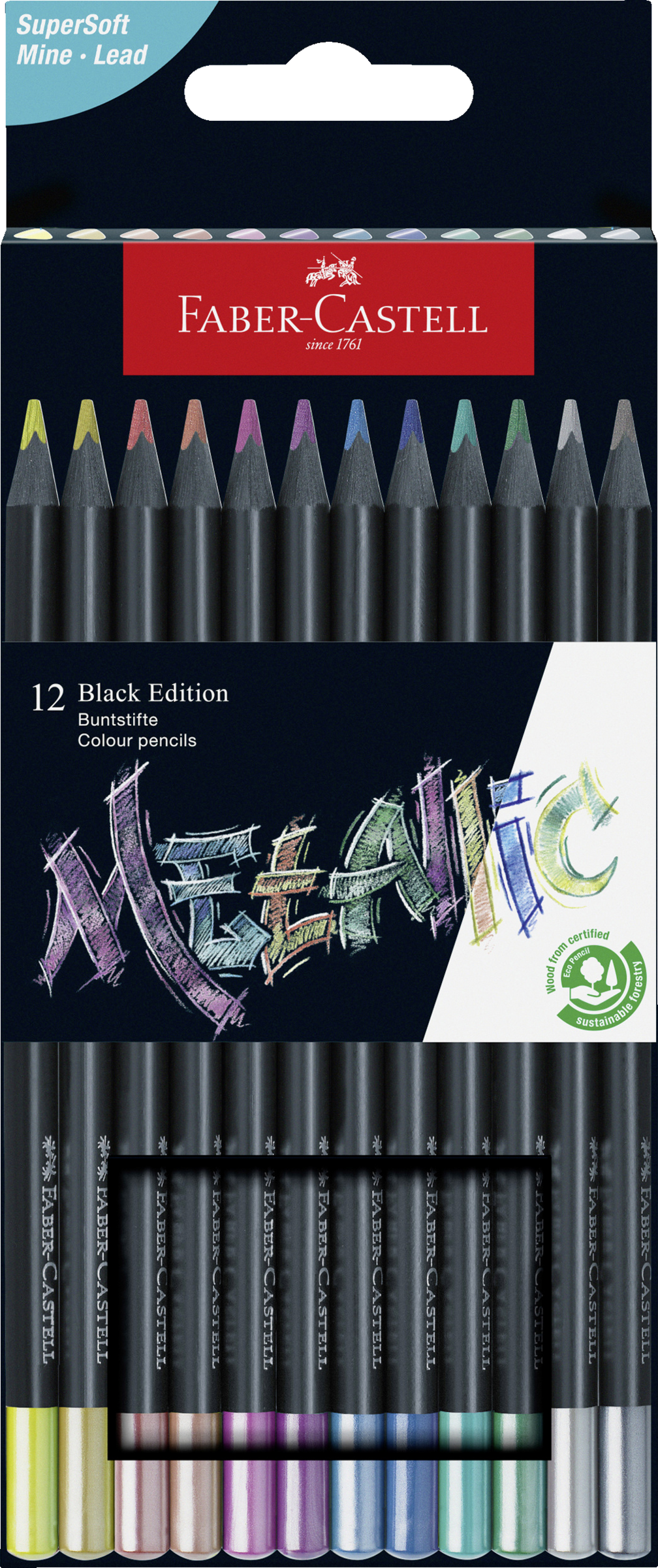 Faber-Castell 12er Set Black Edition Buntstift, metallic