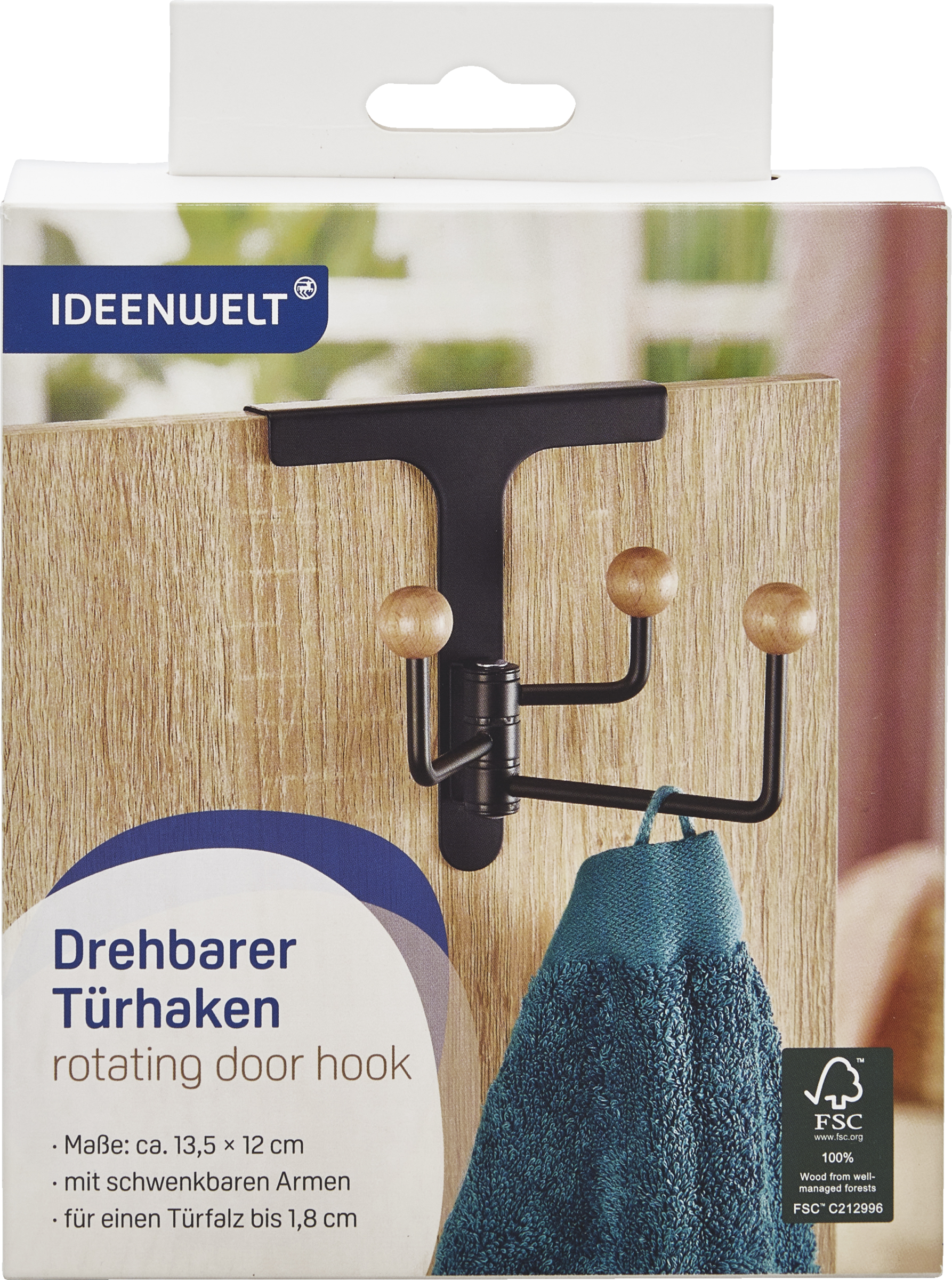 IDEENWELT Drehbarer Türhaken schwarz