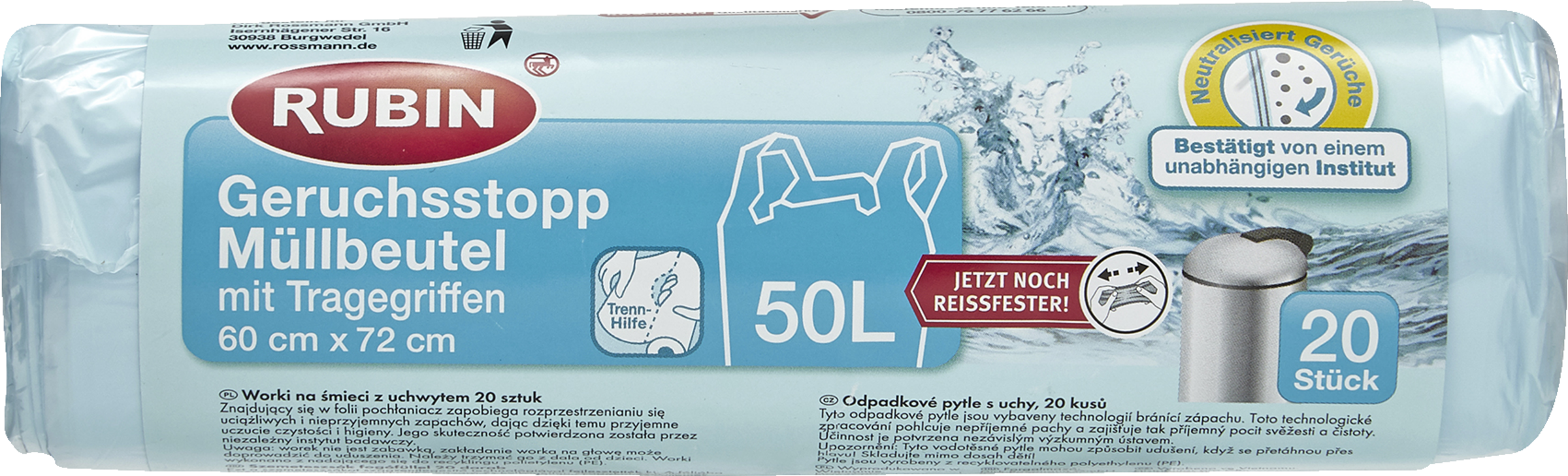 RUBIN Geruchsstopp Müllbeutel mit Tragegriffen 50 l