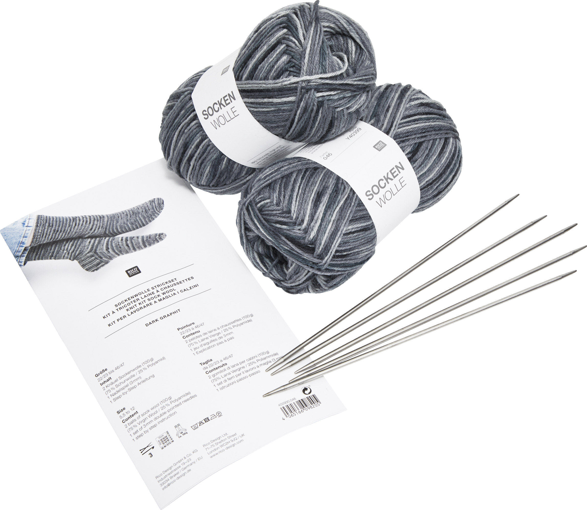 Rico Design Strickset Sockenwolle grau