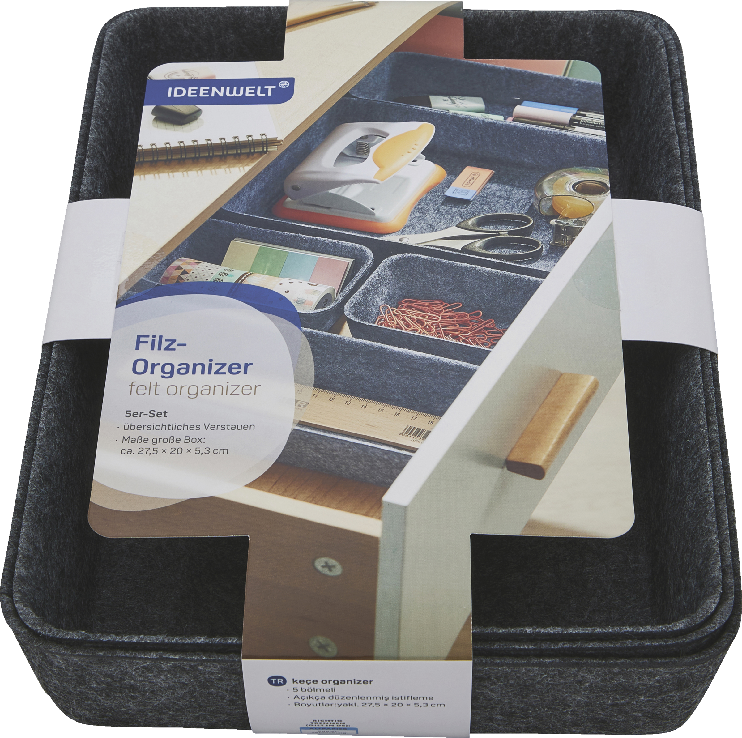 Filz-Organizer 5er-Set dunkelgrau