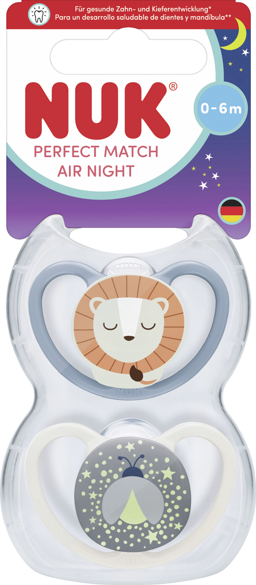 NUK Perfect Match Air Night Silikon-Schnuller, blau & beige 0-6 Monate