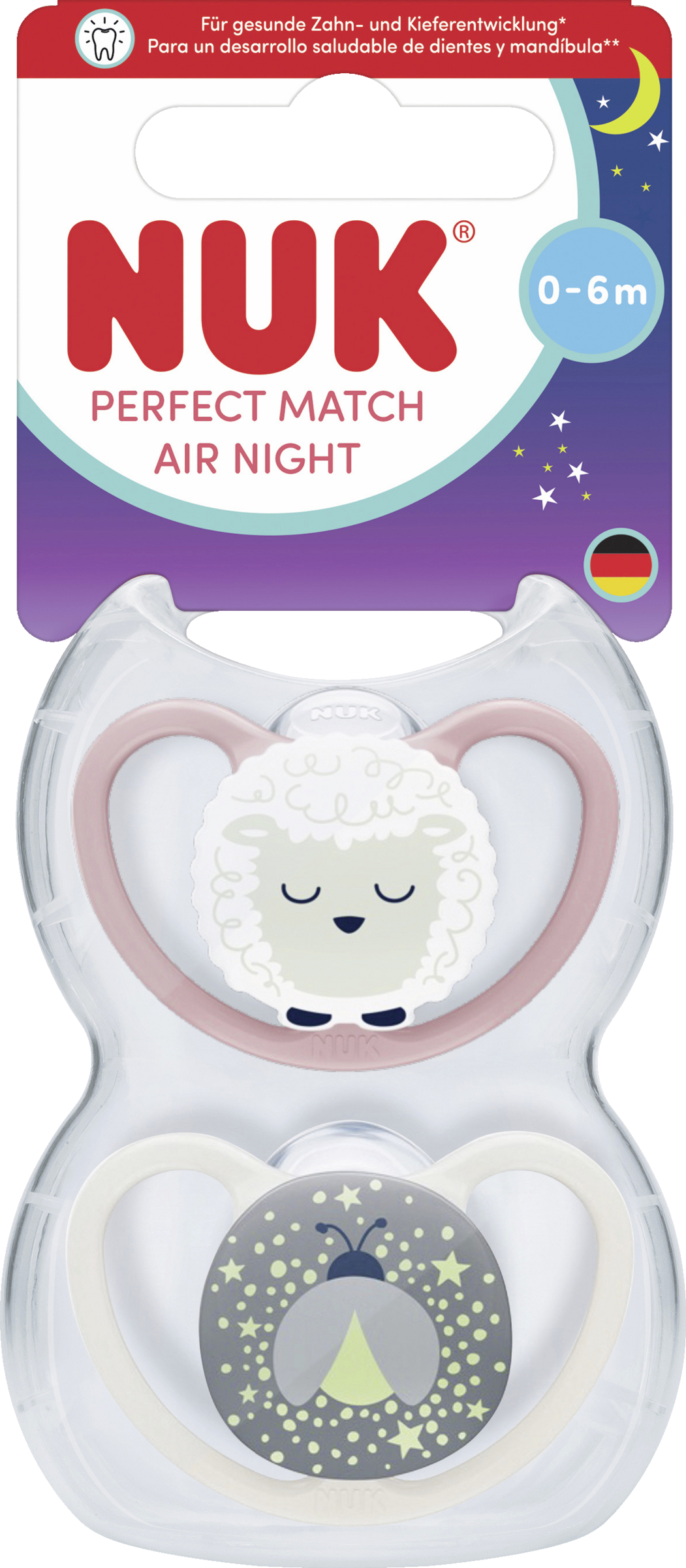 NUK Perfect Match Air Night Silikon-Schnuller, rosa & beige 0-6 Monate