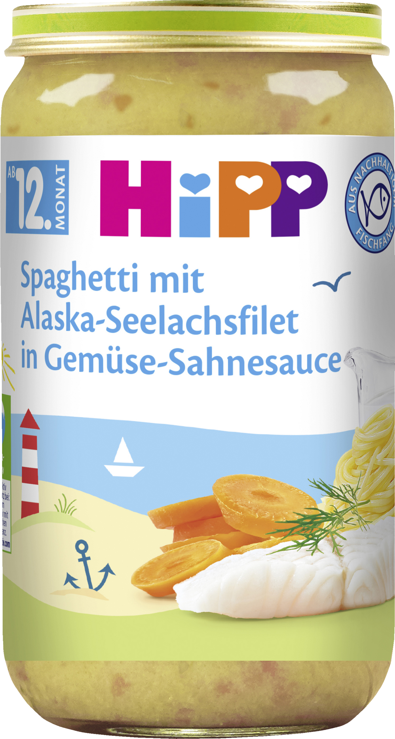Spaghetti mit Alaska-Seelachsfilet in Gemüse-Sahnesauce