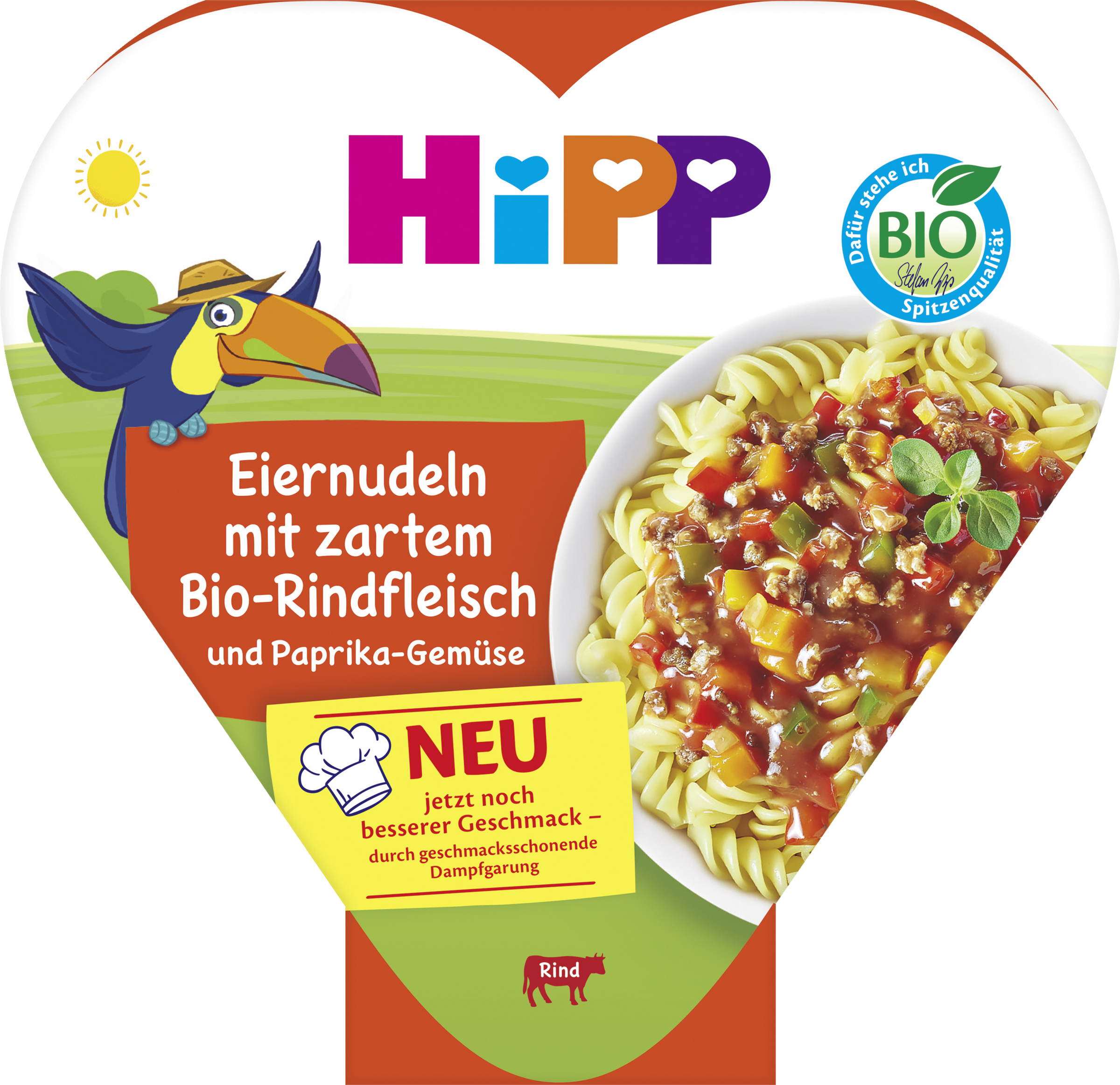 HiPP Bio Menüs Eiernudeln mit zartem Bio-Rindfleisch und Paprika-Gemüse ab 1 Jahr