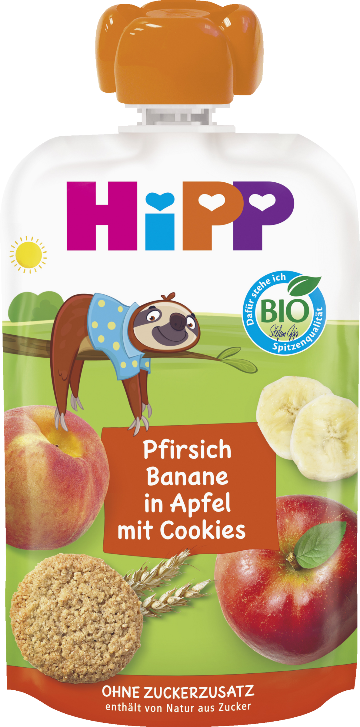 HiPP Bio Hippis Pfirsich-Banane in Apfel mit Cookies
