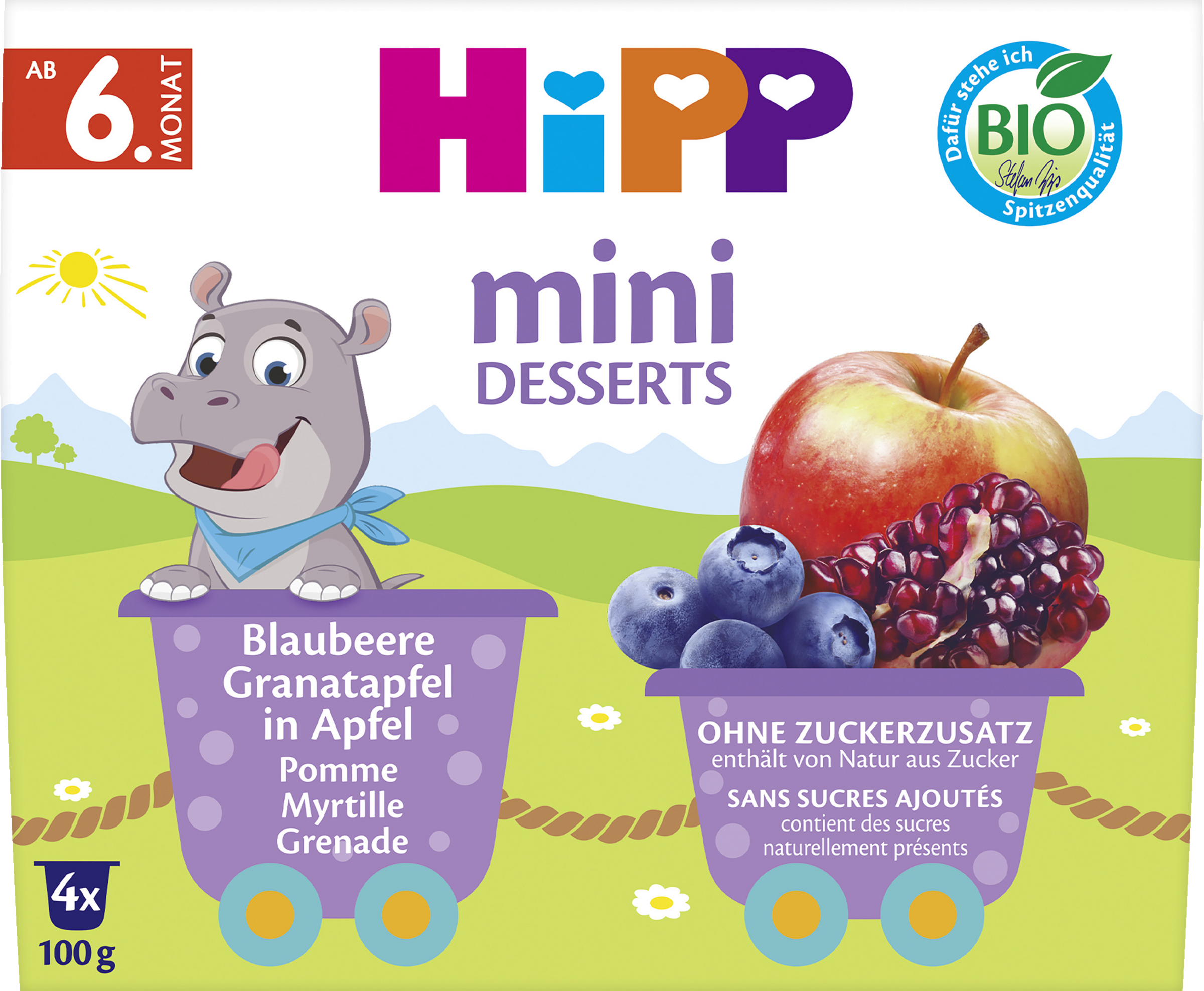 HiPP Bio Mini Desserts im Becher Blaubeere & Granatapfel in Apfel