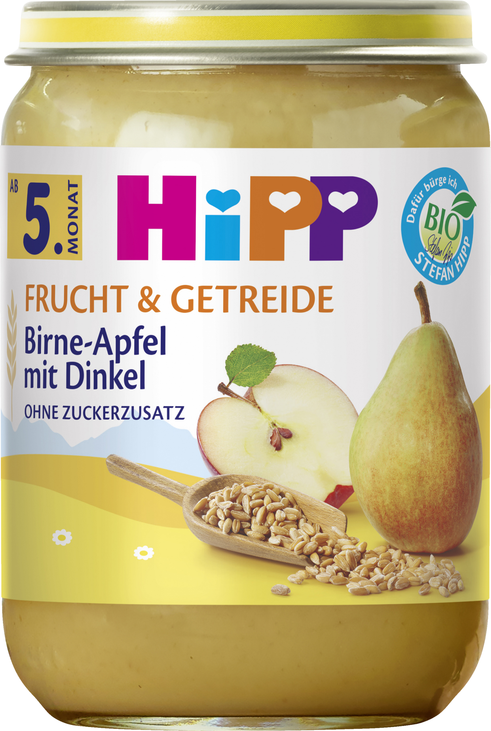 HiPP Bio Frucht & Urgetreide Birne in Apfel mit Dinkel