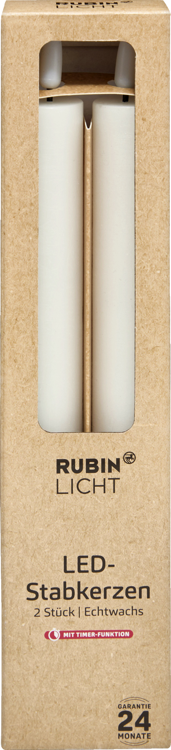 RUBIN LICHT 2er Set LED-Stabkerzen 3D Flamme mit Timer