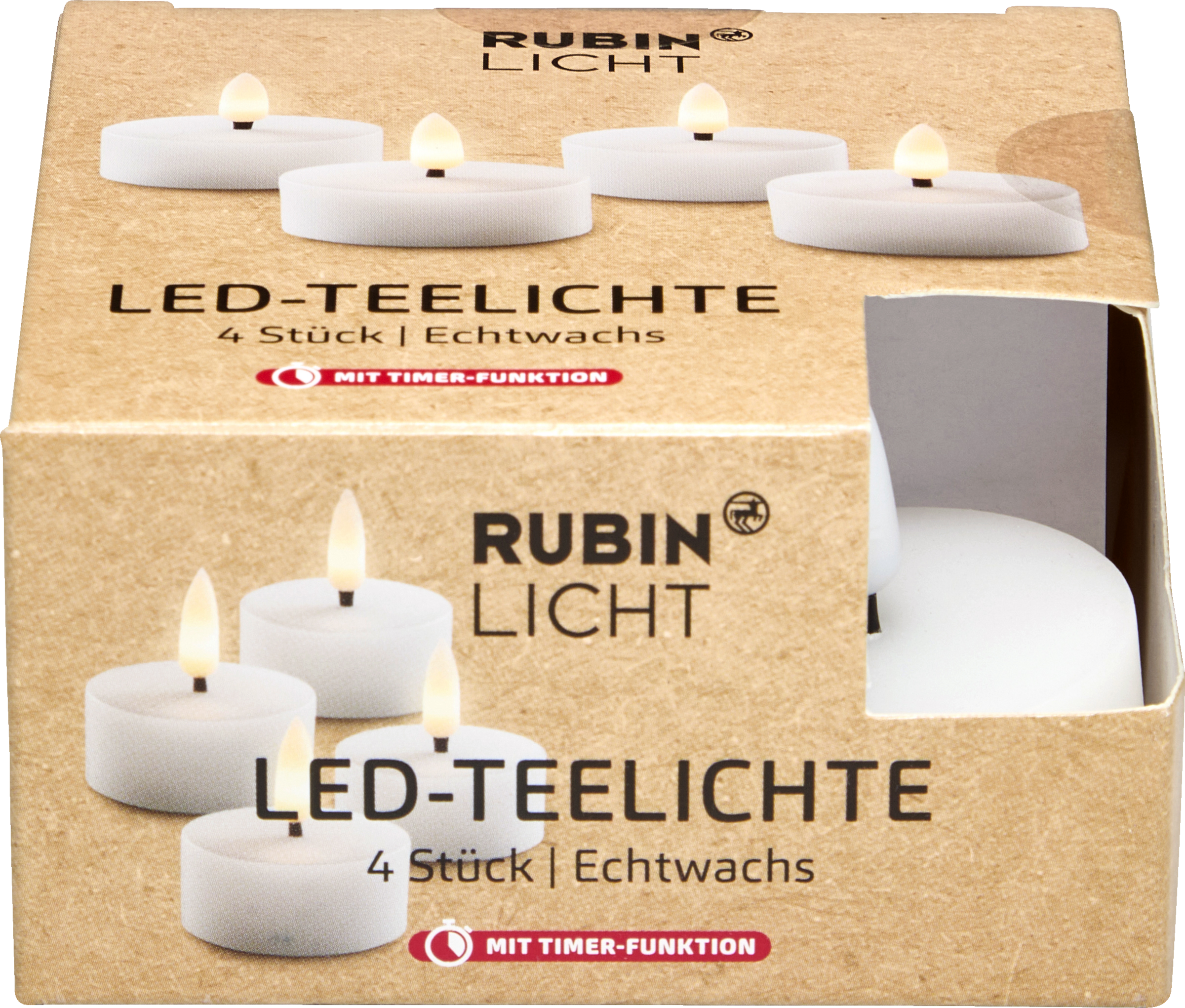 RUBIN LICHT 4er Set LED-Teelichte Echtwachs