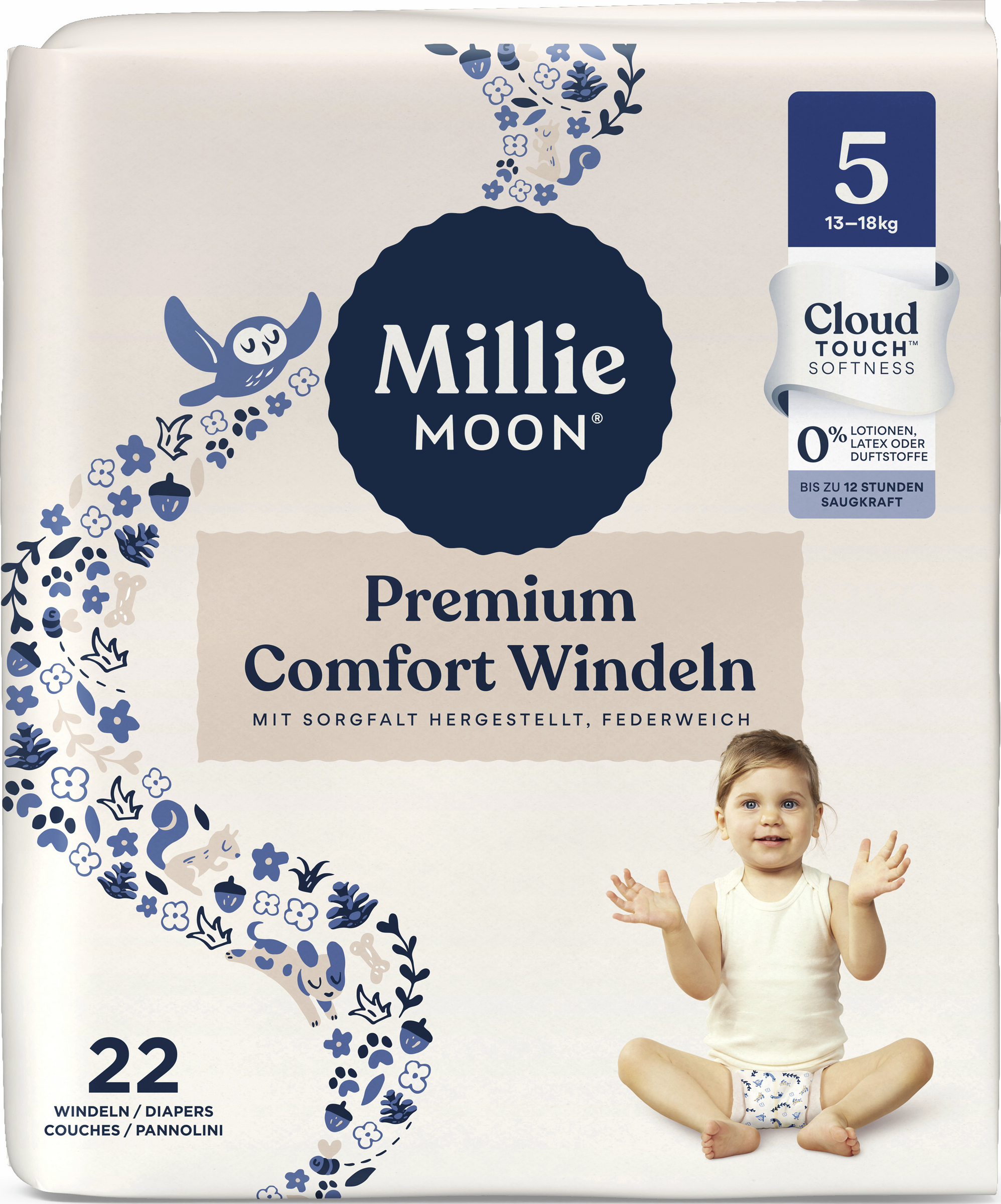 Millie MOON Premium Comfort Windeln Gr. 5 (13 - 18 kg), 22 Stück