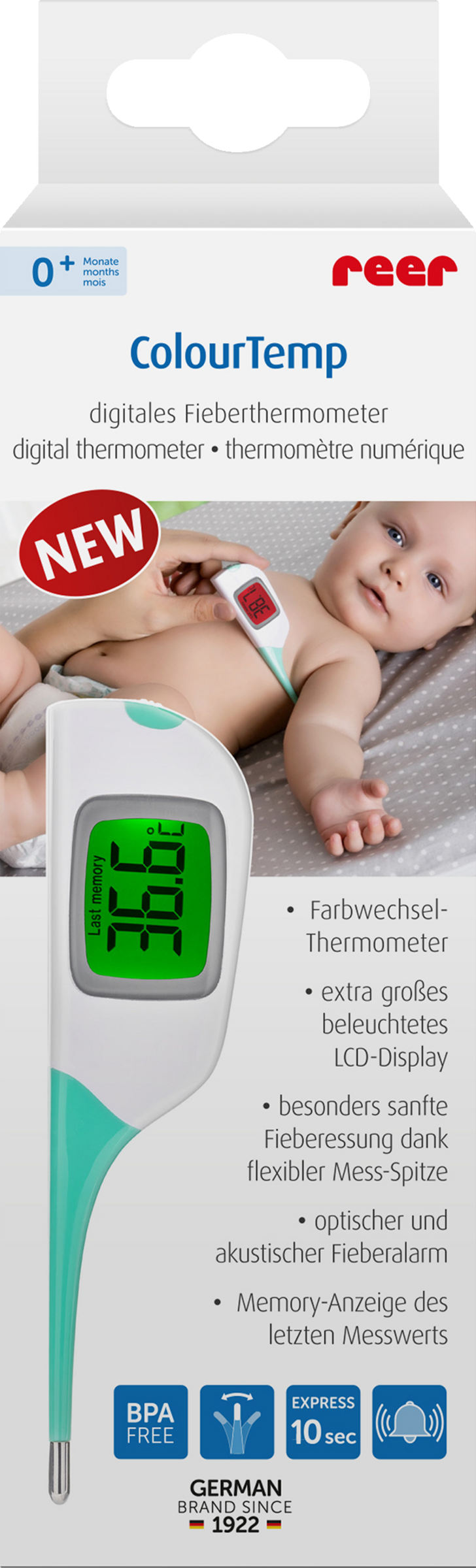 ميزان حرارة رقمي ملون، بلون أخضر نعناعي/أبيض