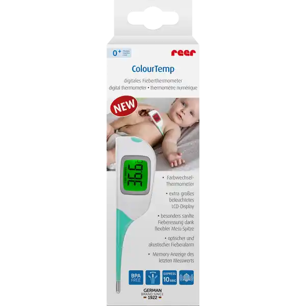 ميزان حرارة رقمي ملون، بلون أخضر نعناعي/أبيض