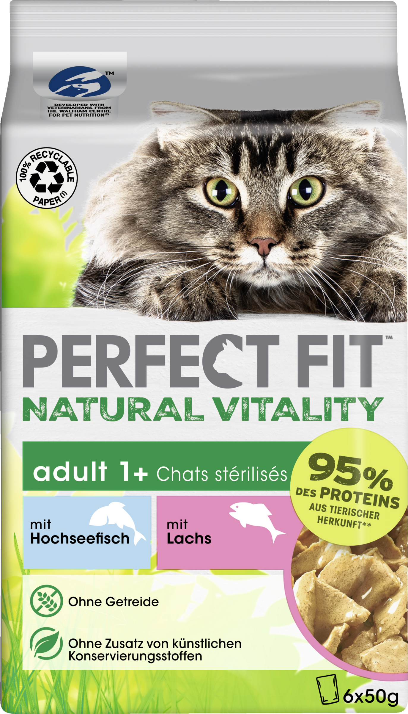 Perfect Fit Katze Natural Vitality Adult 1+ mit Hochseefisch & mit Lachs Multipack