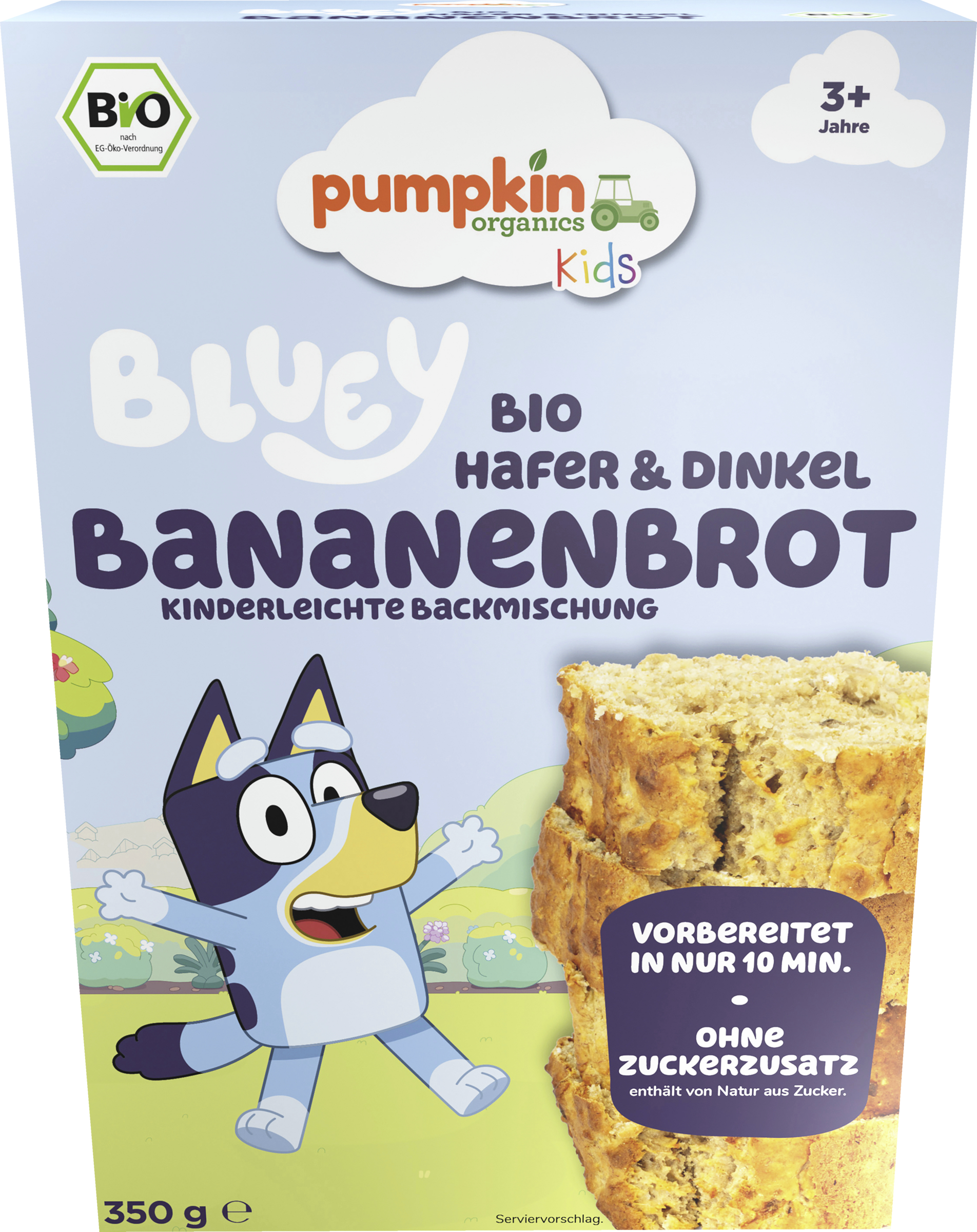 Pumpkin Organics Bio Hafer & Dinkel Bananenbrot Backmischung Bluey