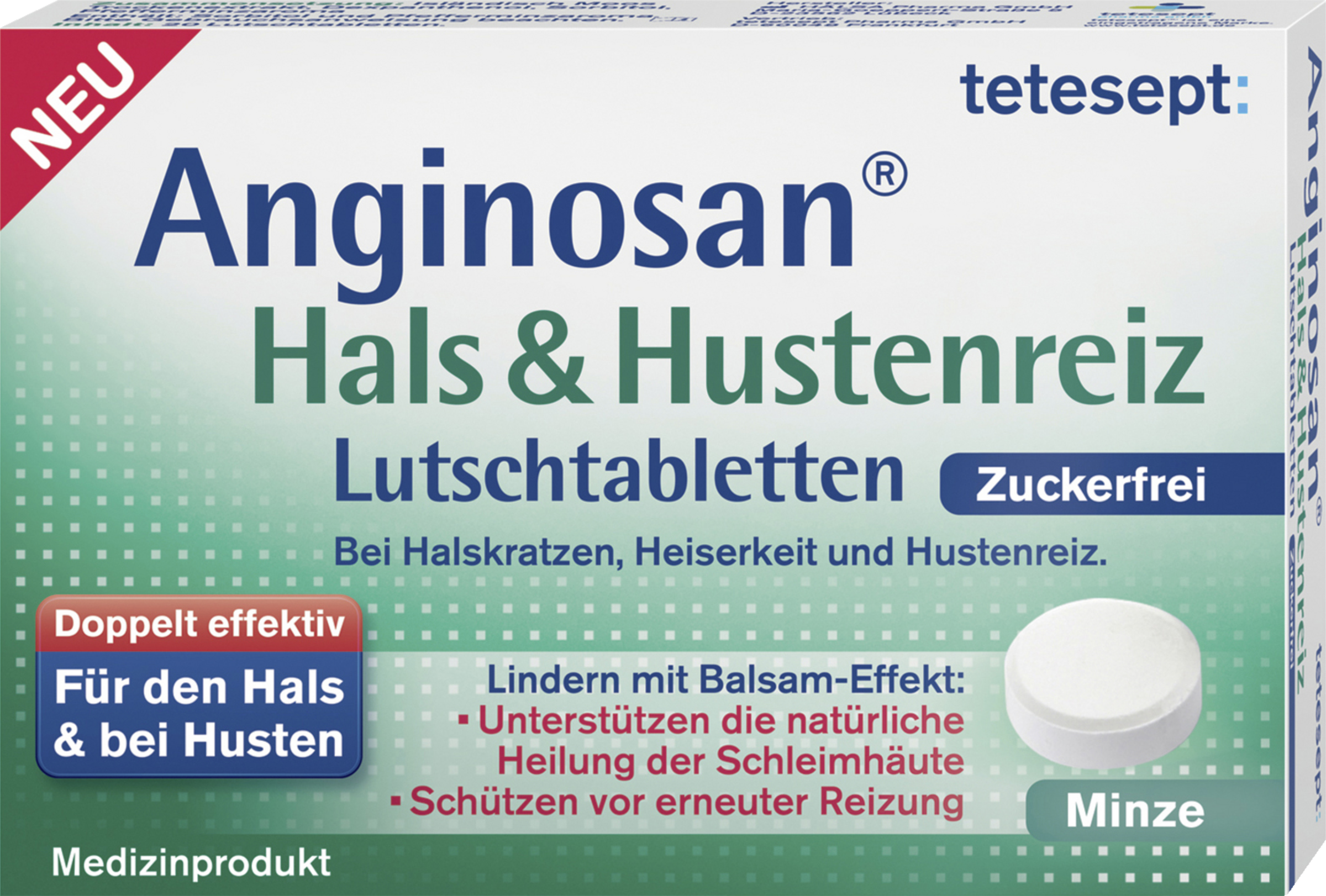 أقراص استحلاب Anginosan للحلق وتهيج السعال بنكهة النعناع 2