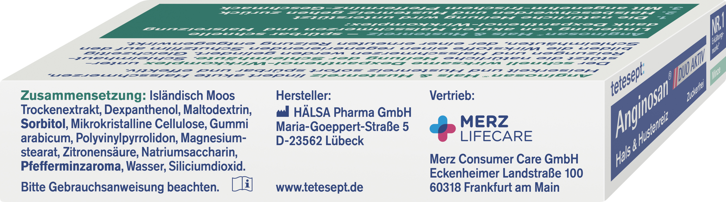 أقراص استحلاب Anginosan للحلق وتهيج السعال بنكهة النعناع 4