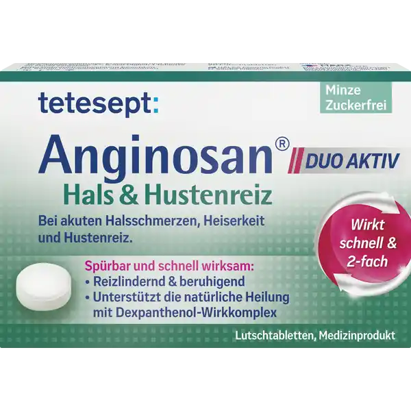 أقراص استحلاب Anginosan للحلق وتهيج السعال بنكهة النعناع