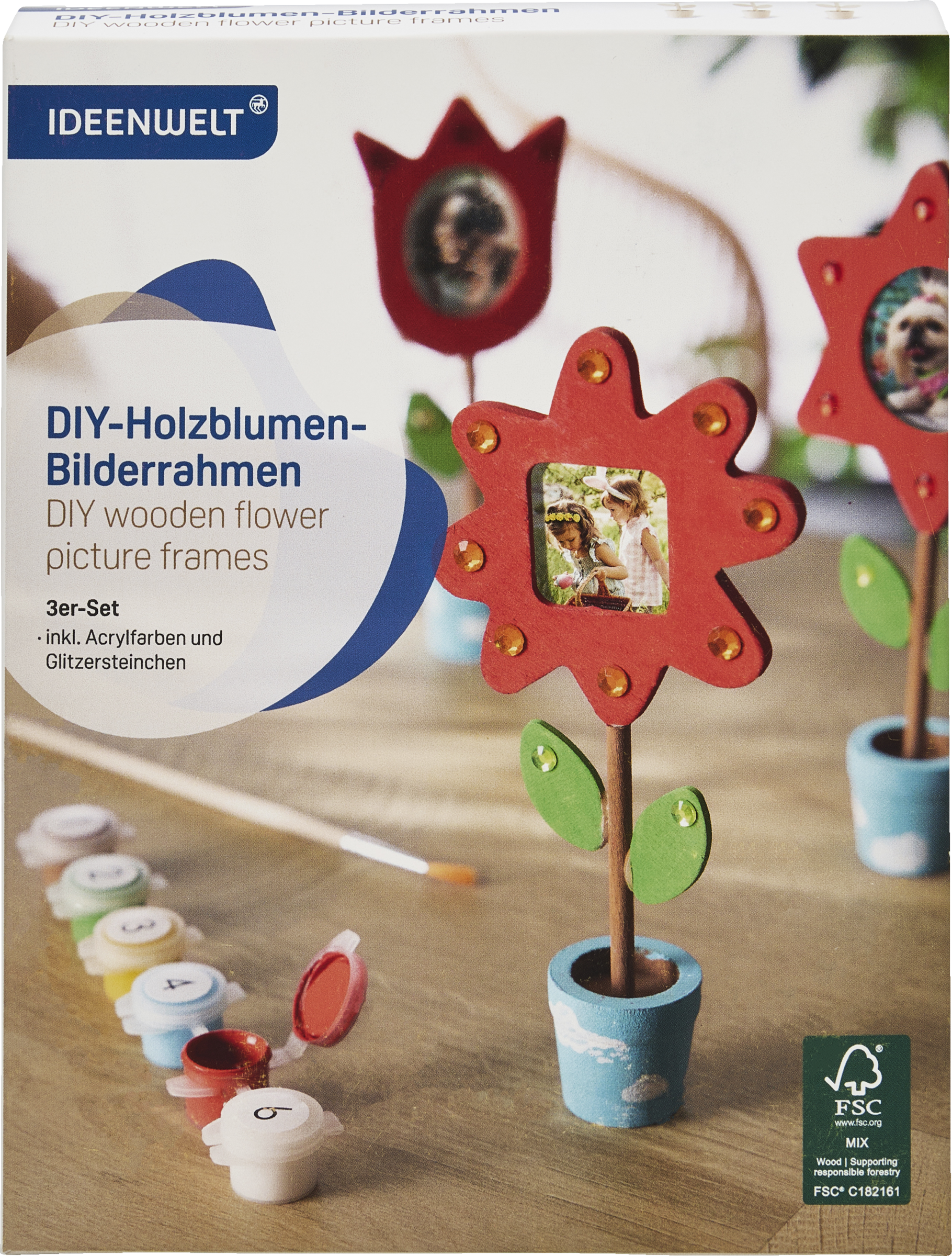 3er Set DIY-Holzblumen-Bilderrahmen