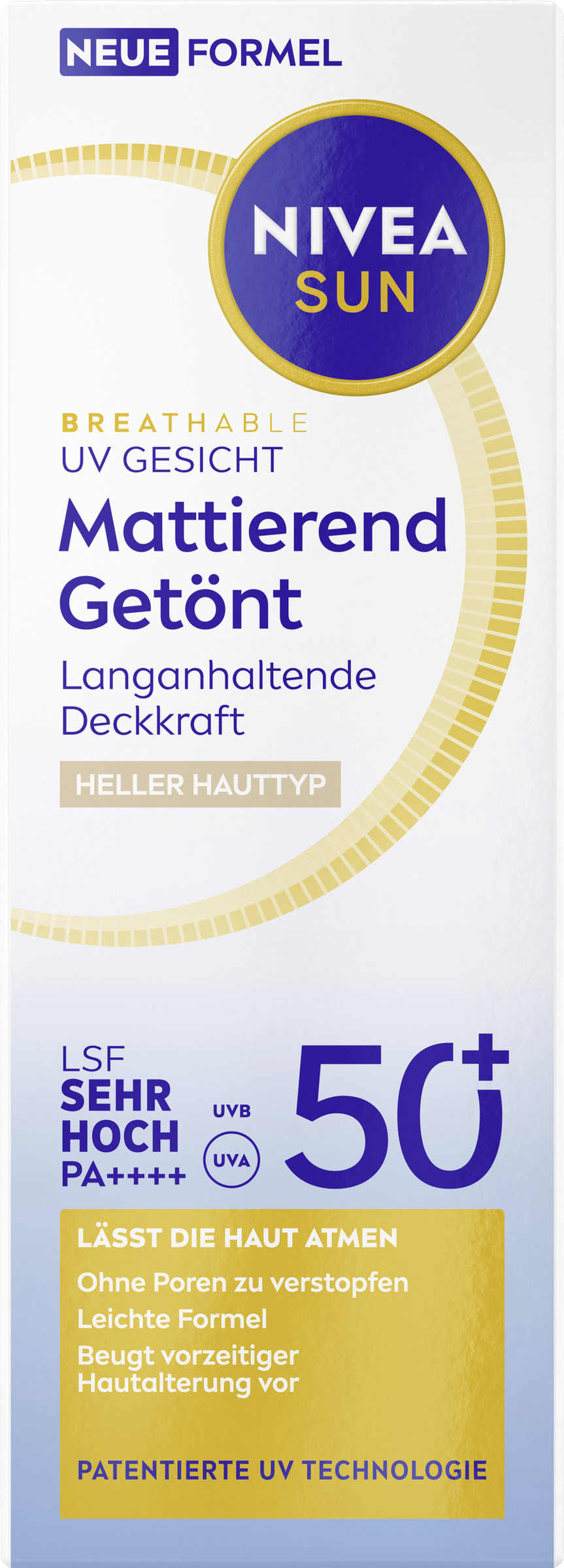 NIVEA SUN Breathable UV Gesicht Mattierend Getönt Heller Hausttyp LSF50+