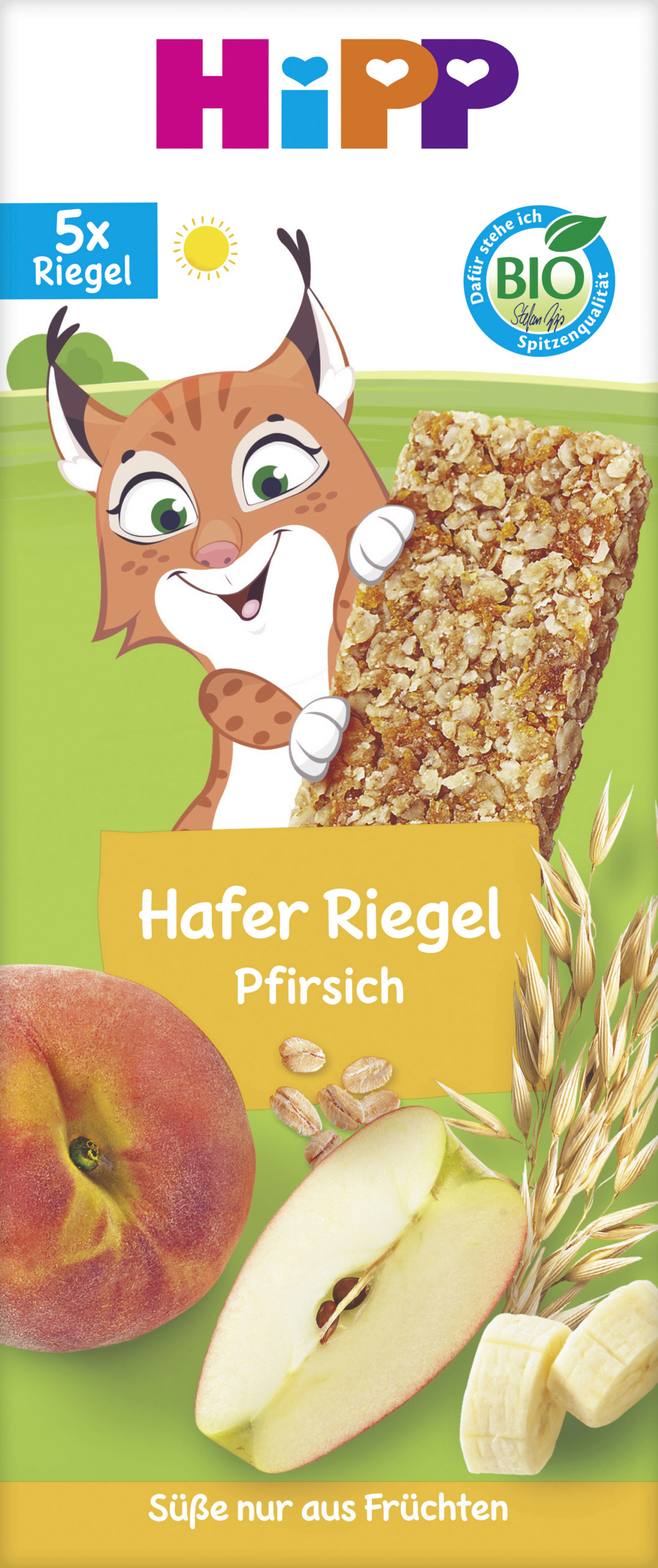 HiPP Bio Luchs Hafer Riegel Pfirsich für Kinder ab 1 Jahr 5er Pack