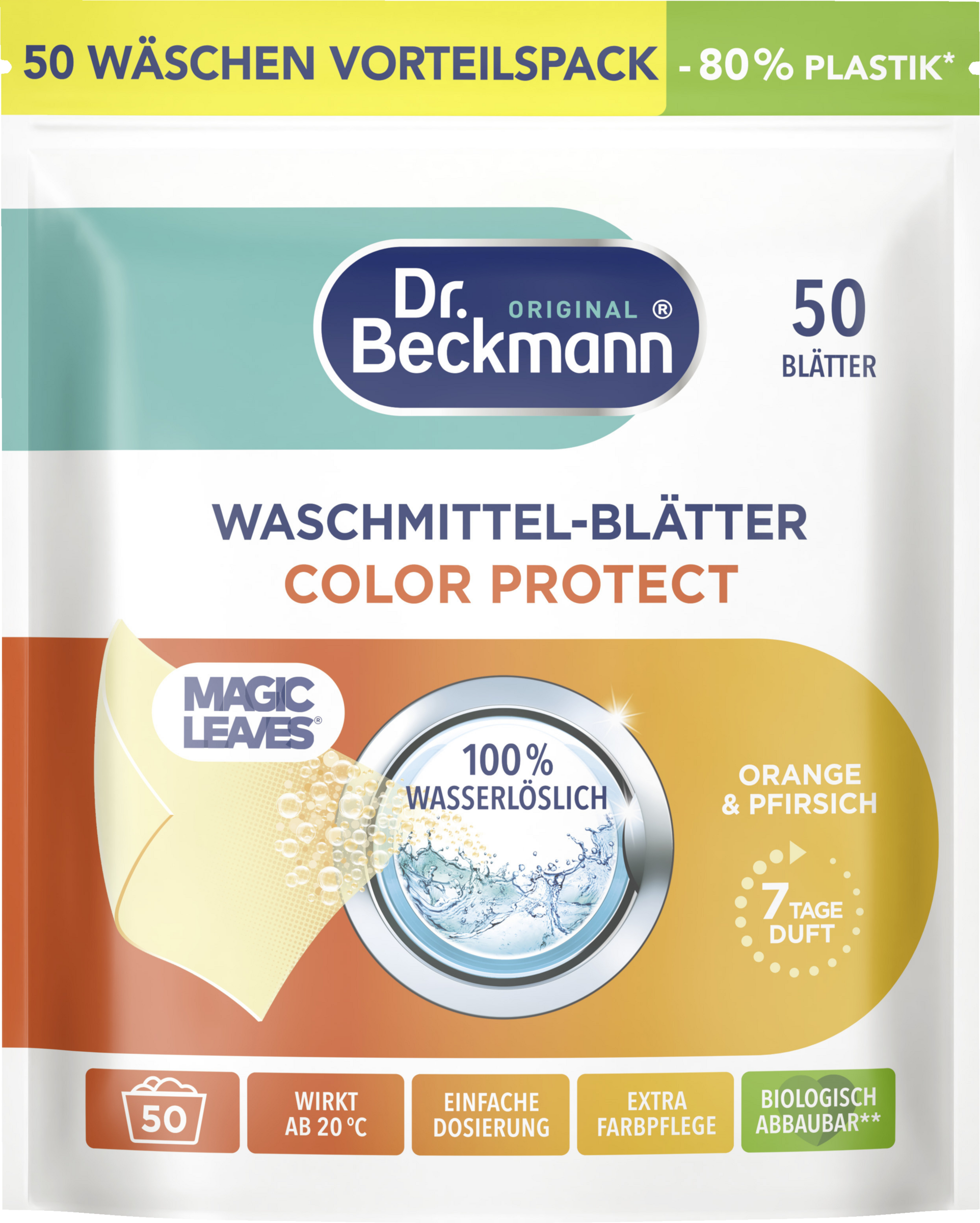 Dr. Beckmann Magic Leaves Waschmittel-Blätter Color Protect Orange & Pfirsich 50 WL