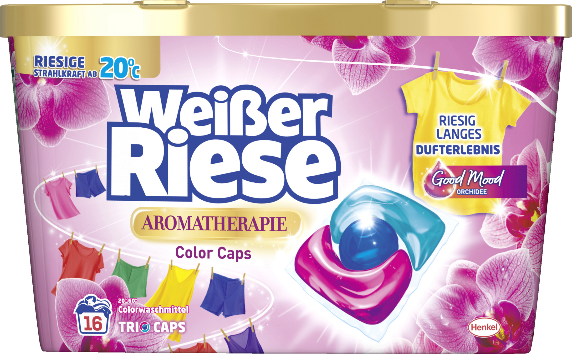 Weißer Riese Colorwaschmittel Trio Caps Aromatherapie Orchidee 16 WL
