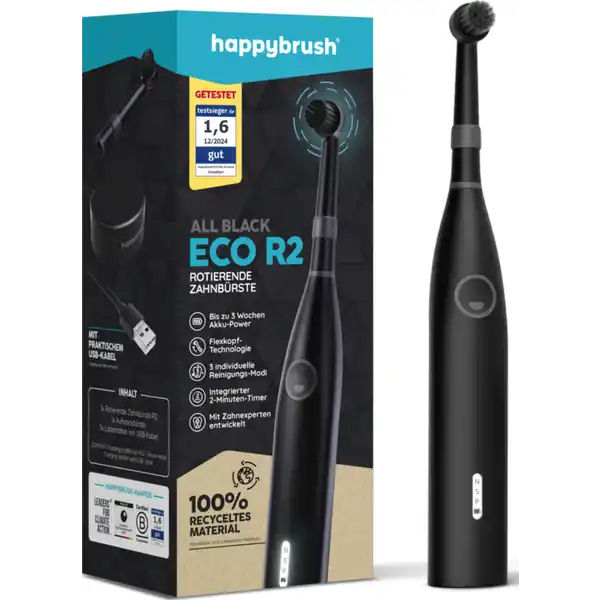 فرشاة أسنان كهربائية دوارة ECO R2 باللون الأسود بالكامل