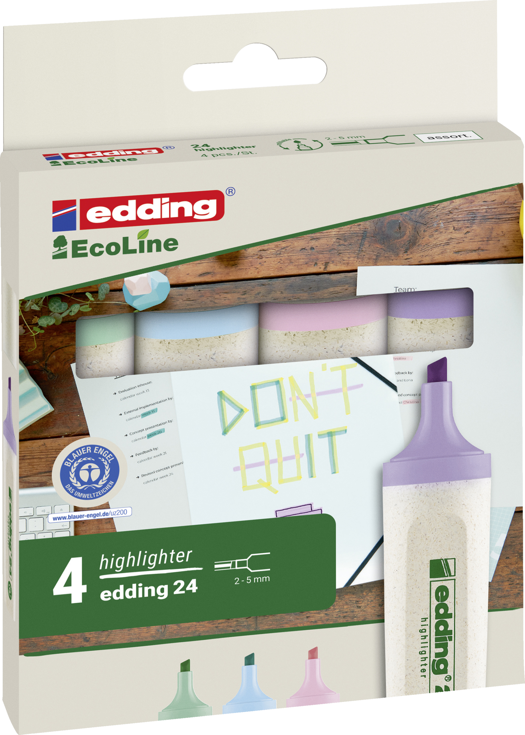 Edding Edding 24 EcoLine Textmarker 4er-Set sortiert pastellfarben